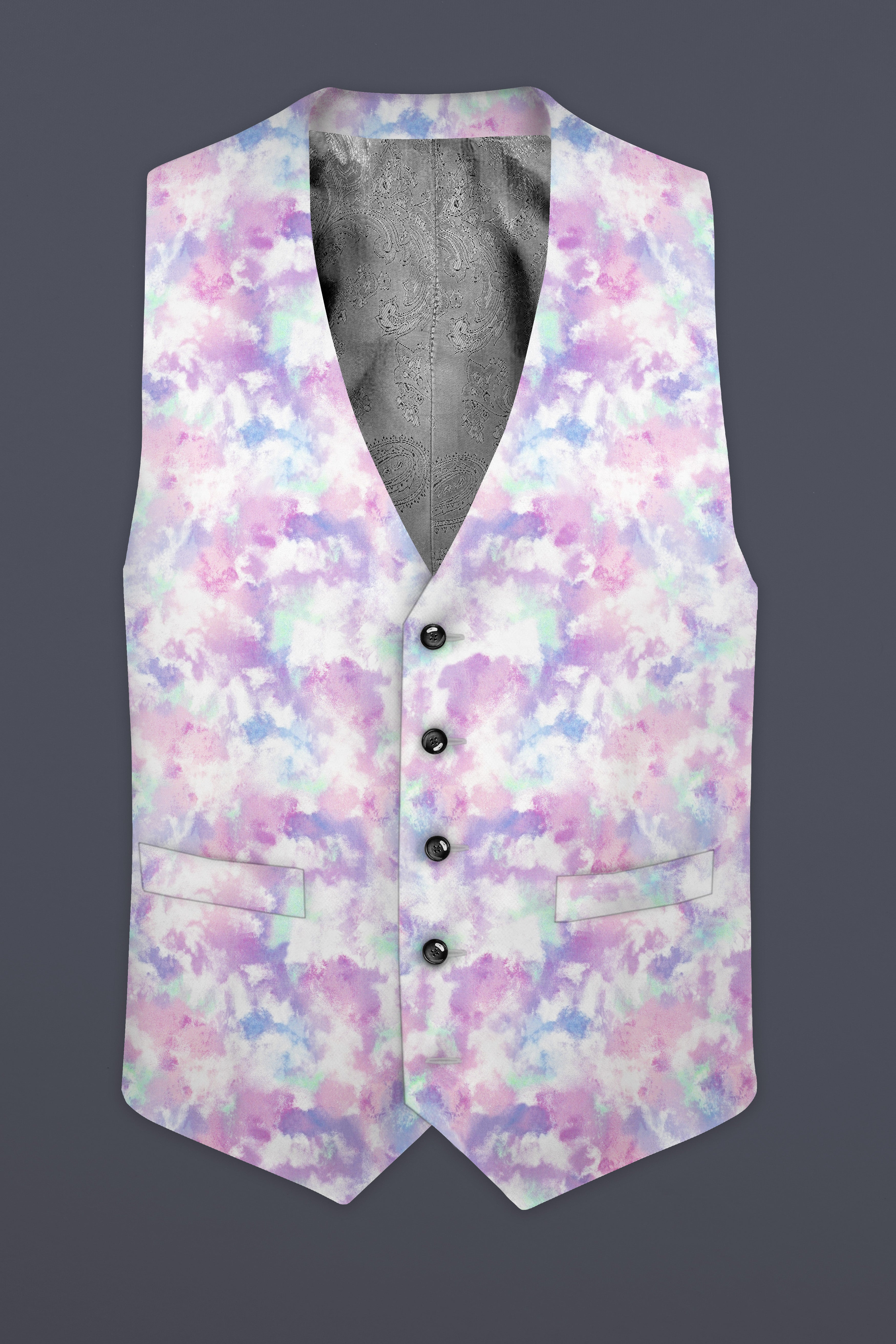 Thistle Pink And Wisteria Purple Multi Color cloud printed Cotton Waistcoat