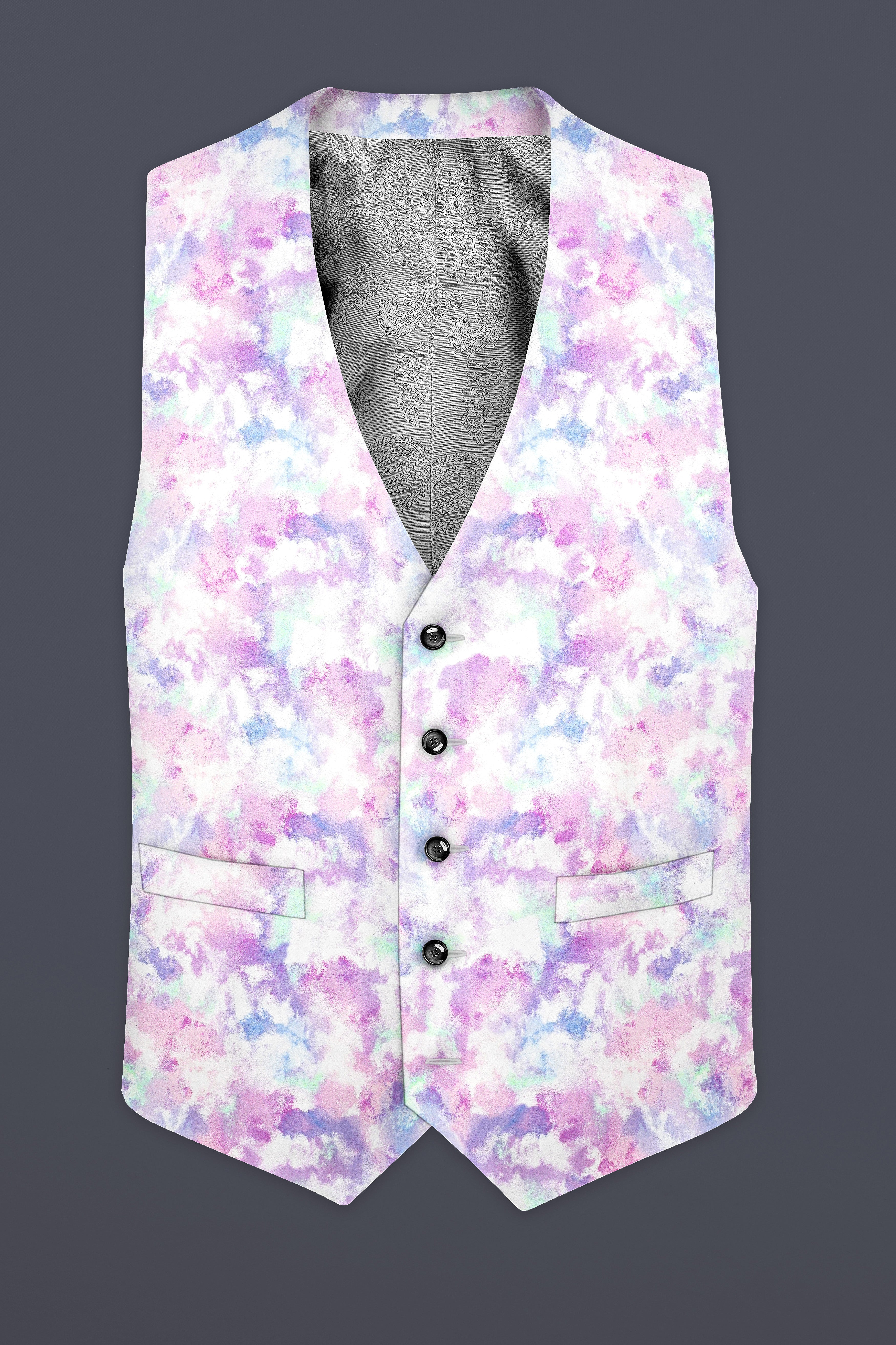 Thistle Pink And Wisteria Purple Multi Color cloud printed Cotton Waistcoat