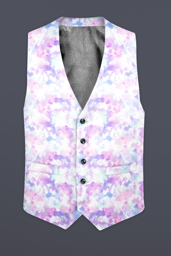 Thistle Pink And Wisteria Purple Multi Color cloud printed Cotton Waistcoat