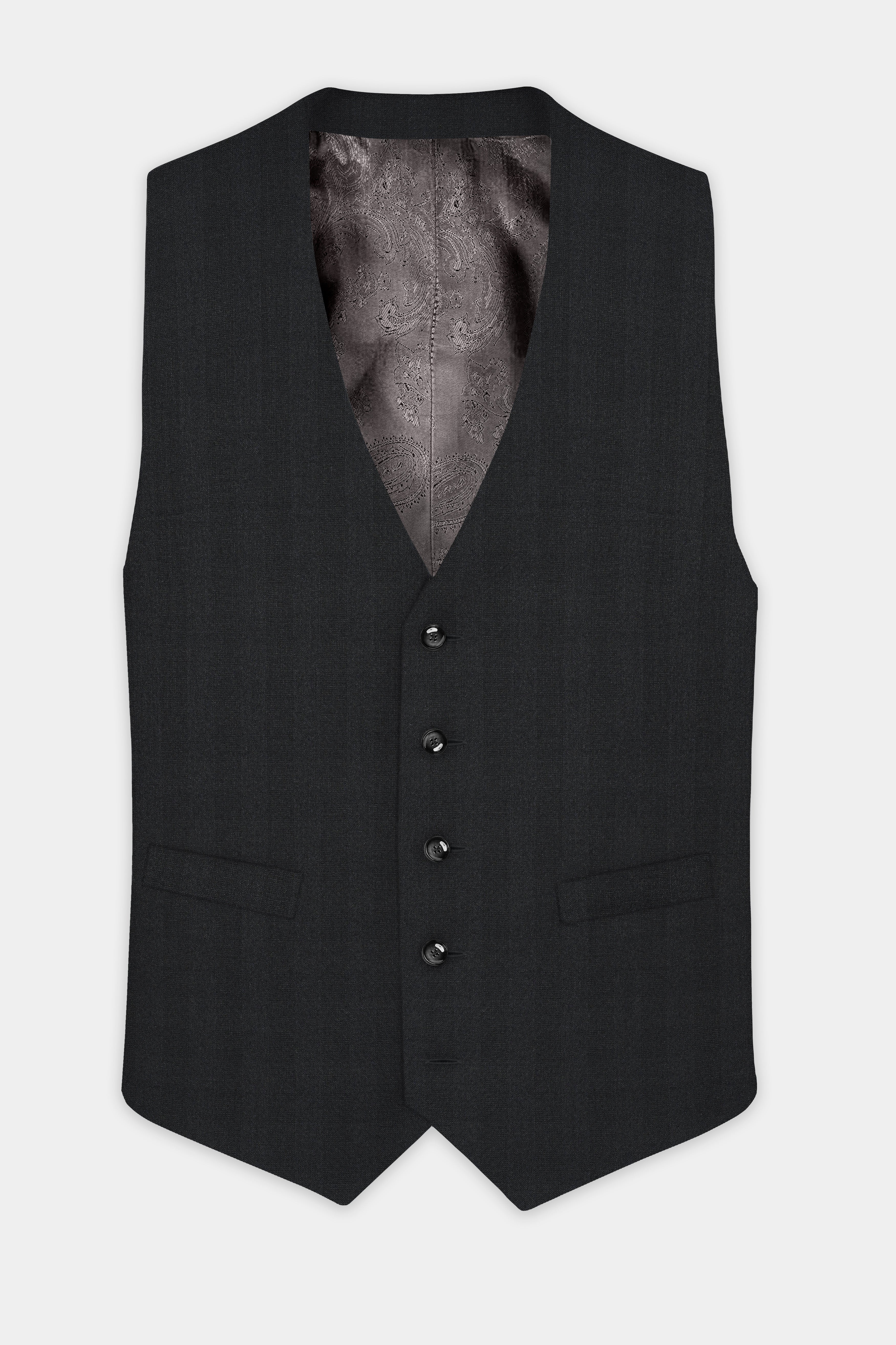 Vulcan Black Striped Wool Blend Waistcoat