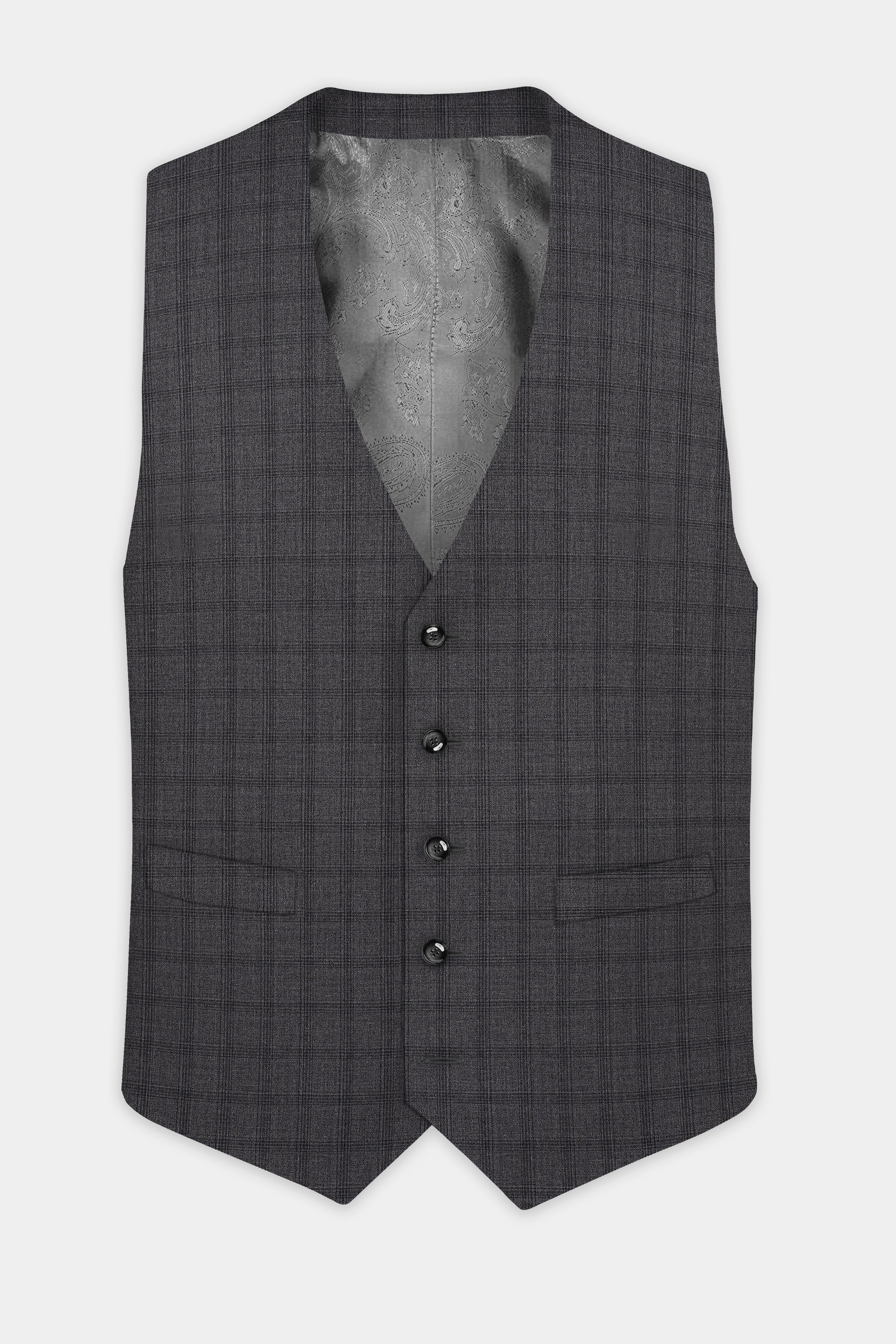 Gravel Gray Checked Wool Blend Waistcoat