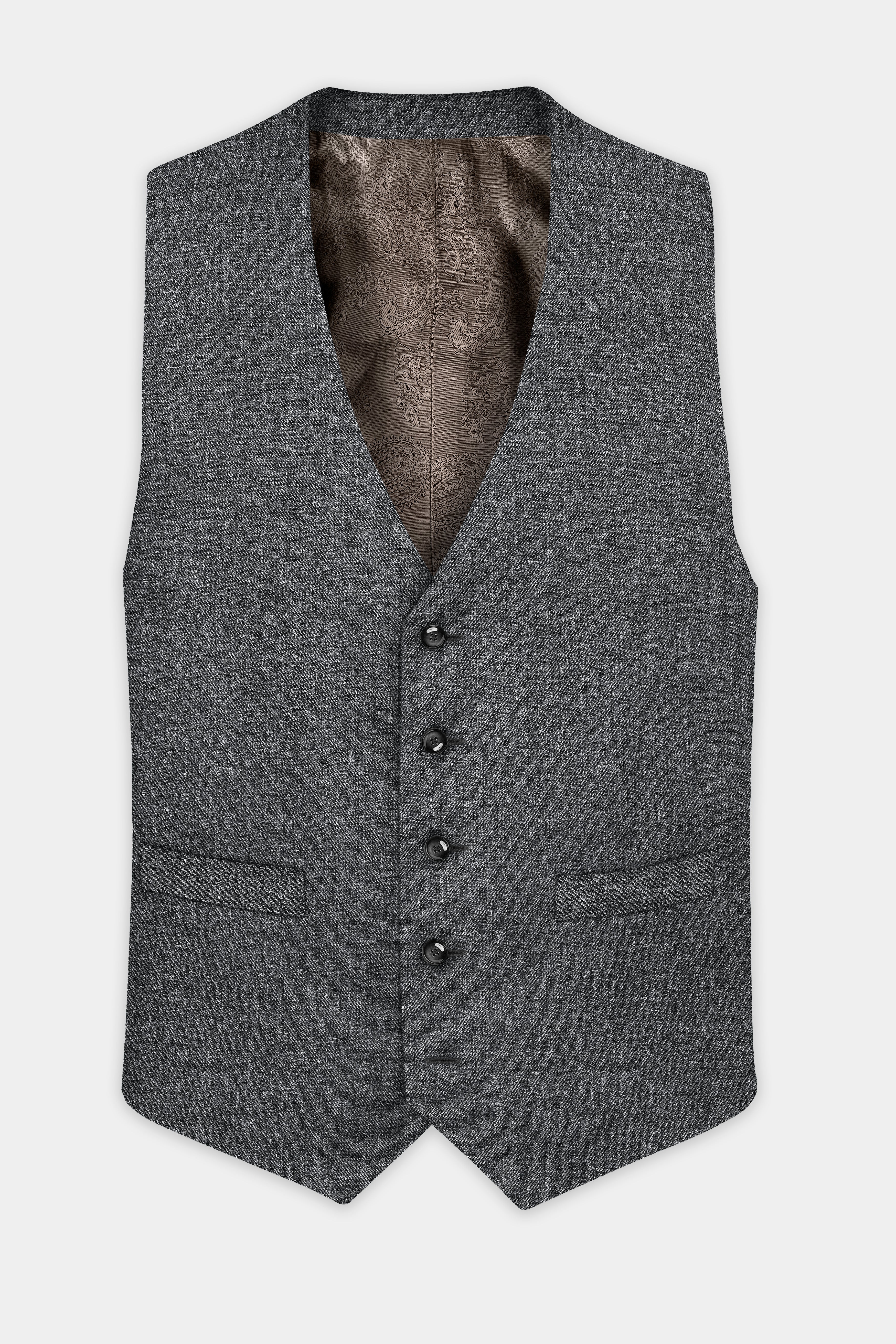 Vampire Gray Textured Wool Blend Flannel Waistcoat