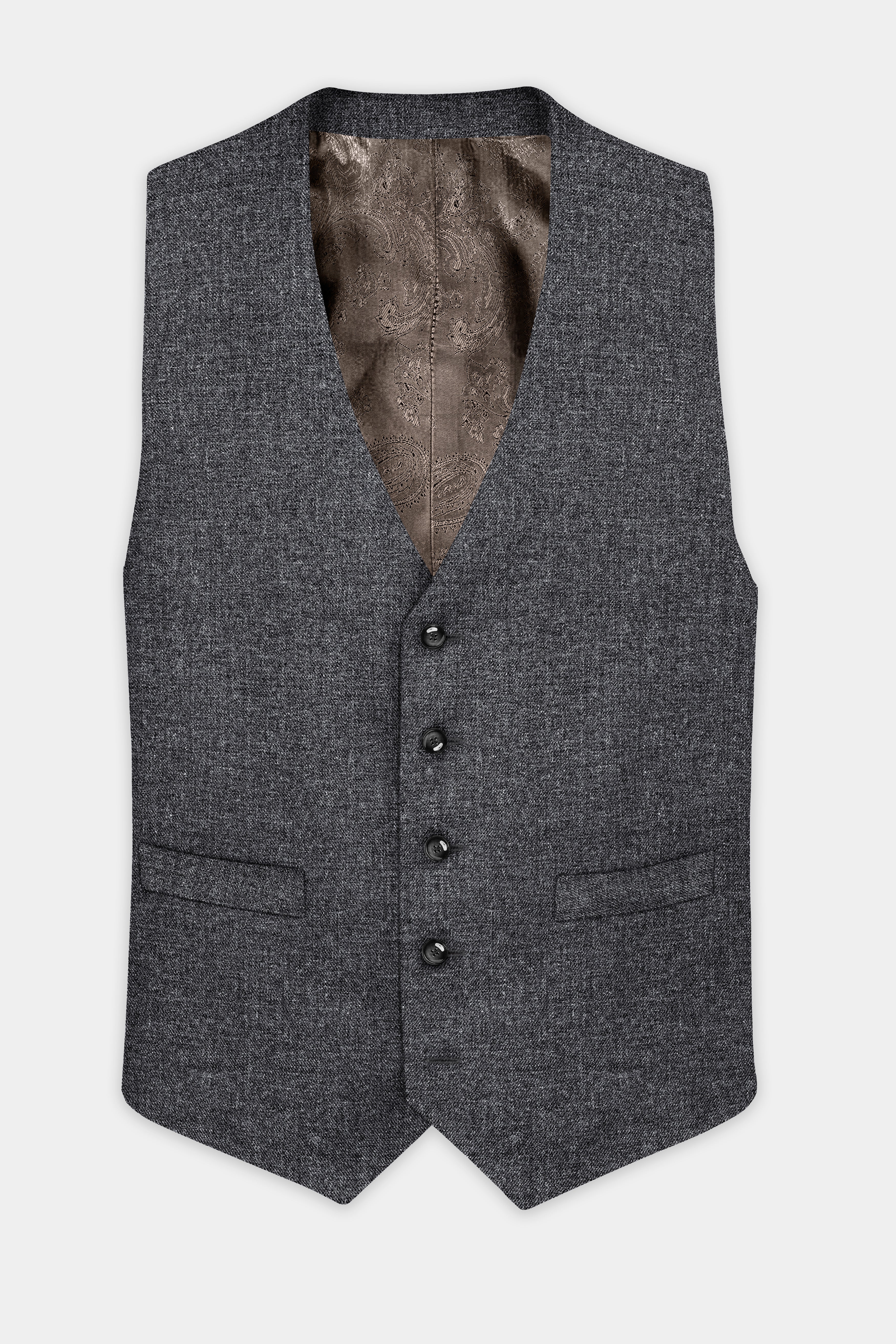 Vampire Gray Textured Wool Blend Flannel Waistcoat