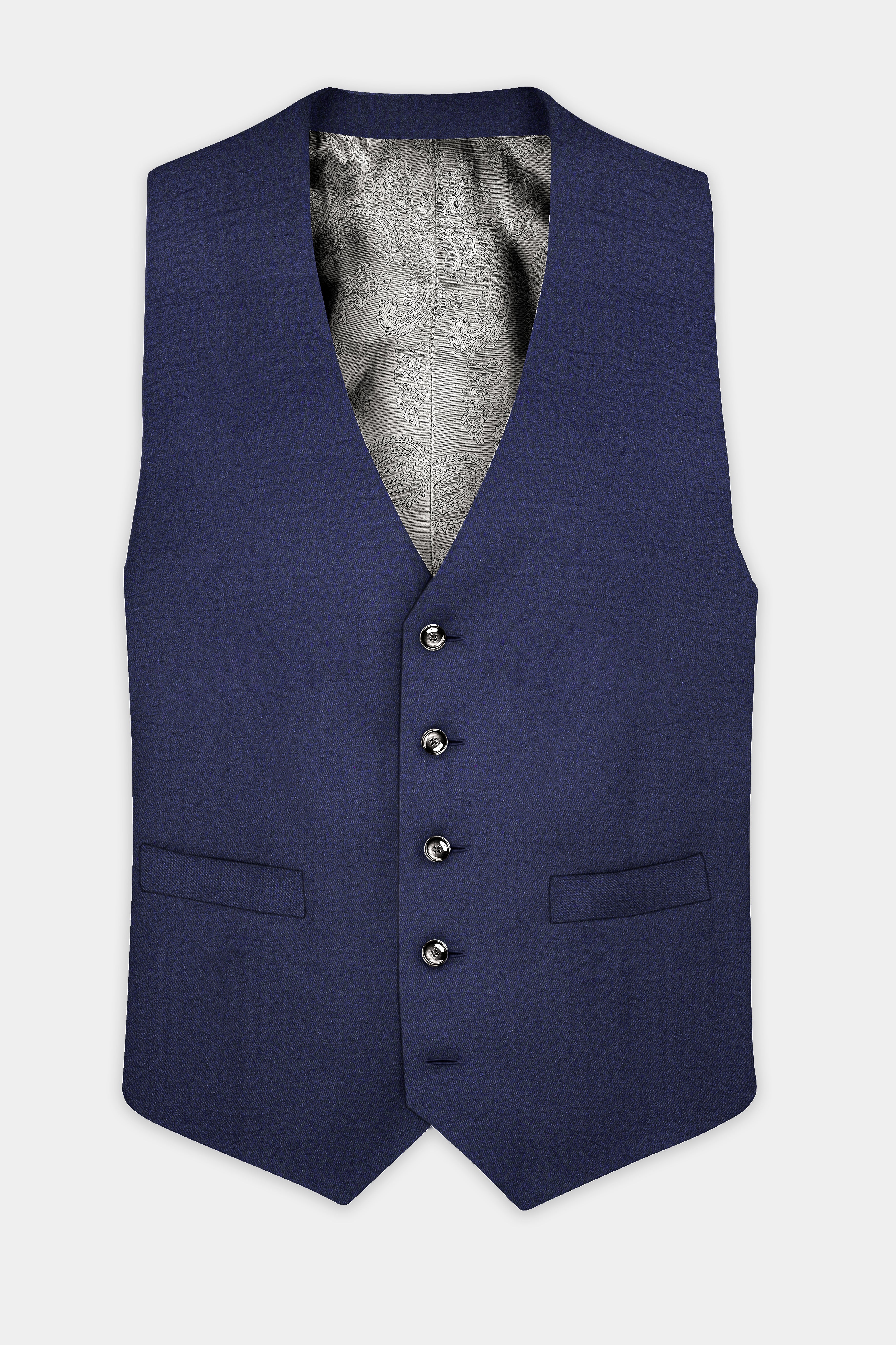 Thunder Blue Solid Wool Blend Waistcoat