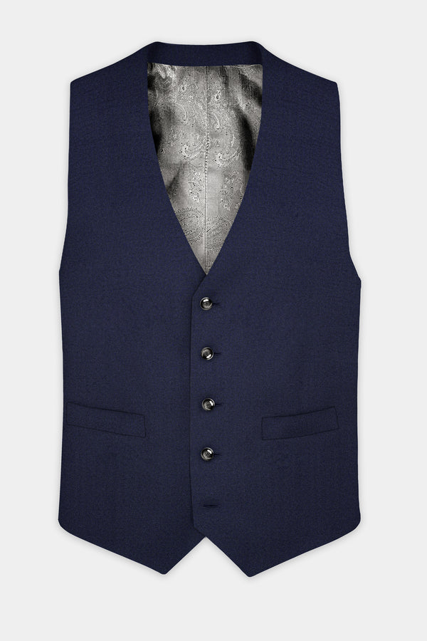 Thunder Blue Solid Wool Blend Waistcoat