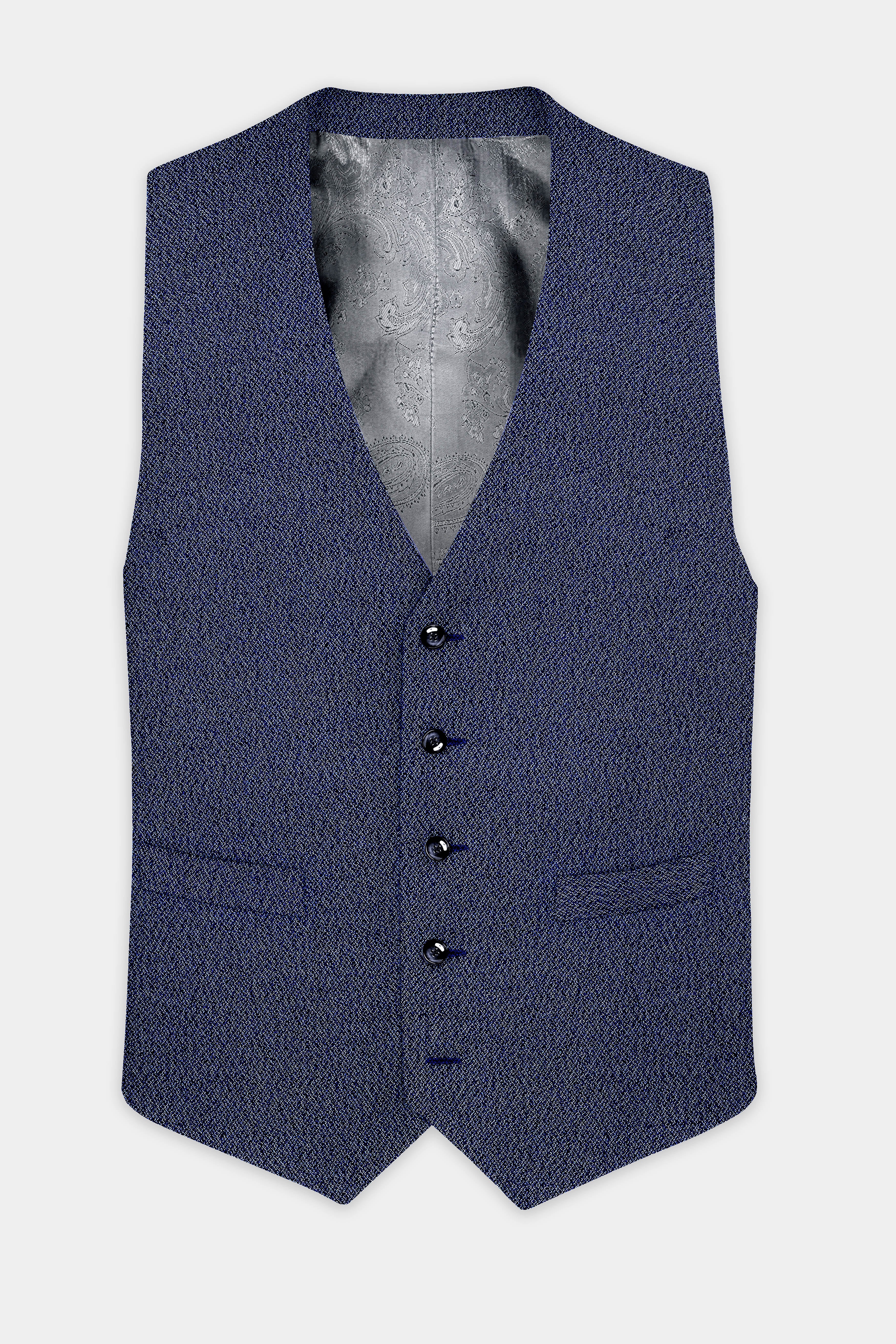 Ebony Clay Blue Textured Cotton Waistcoat