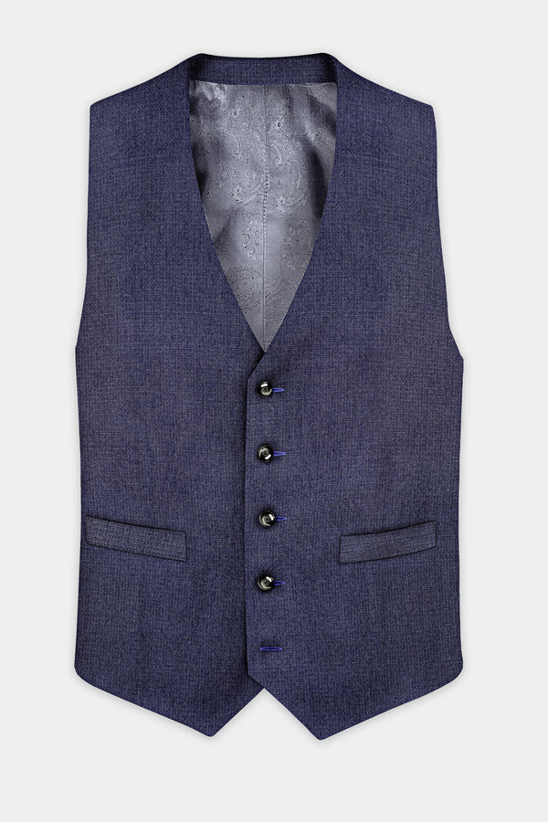 Big Stone Blue Textured Wool Blend Waistcoat