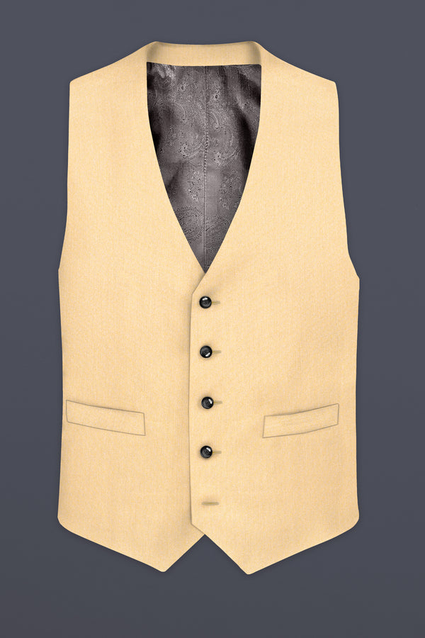 Marzipan Cream Textured Wool Blend Waistcoat