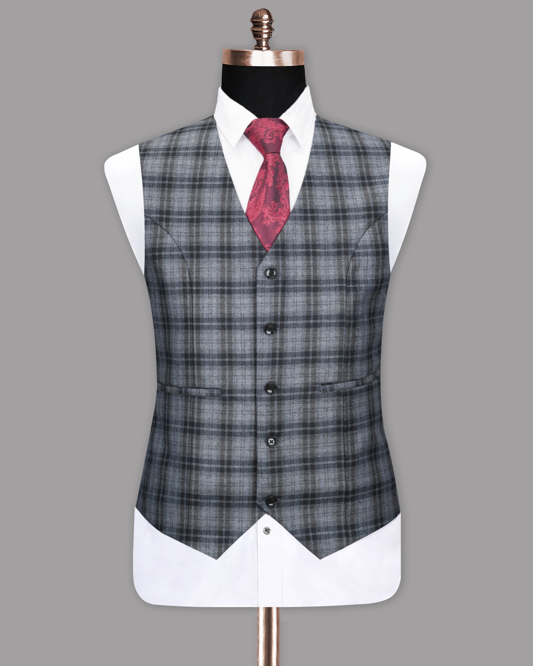 Rolling Stone Grey with Log Cabin Wool Rich Windowpane Waistcoat
