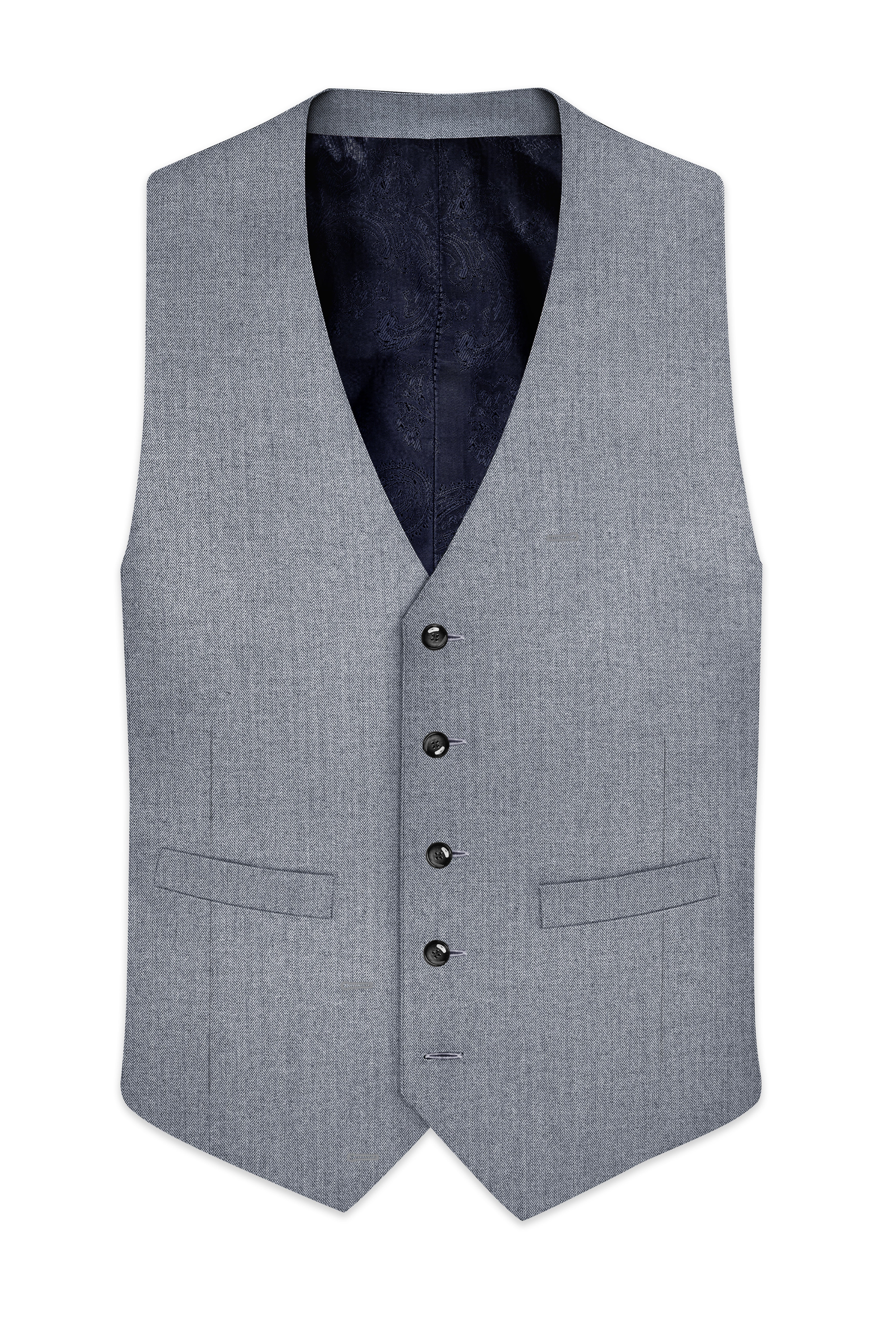 Spun Pearl Grey Herringbone Premium Cotton Waistcoat