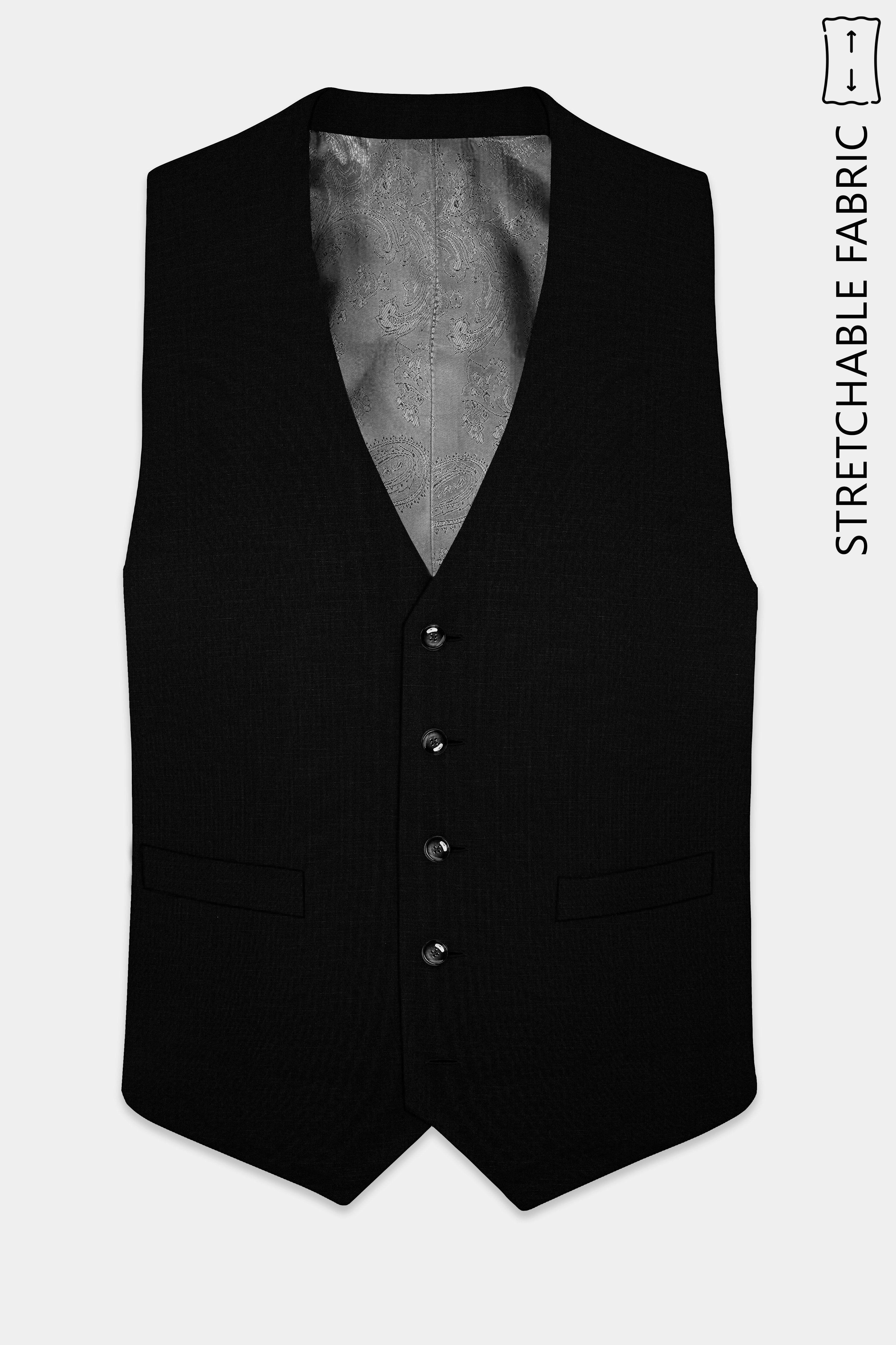 Mardi Gras Black Stretchable Wool Rich Waistcoat