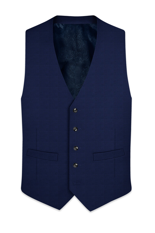 Valhalla Blue subtle plaid Wool Rich Waistcoat