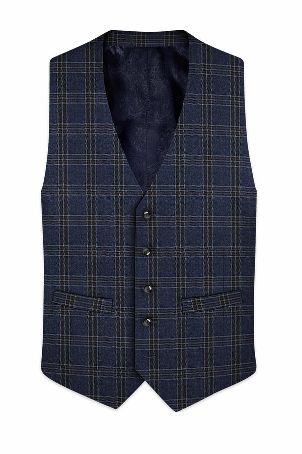 Licorice Blue Plaid heavyweight tweed Wool Rich Waistcoat