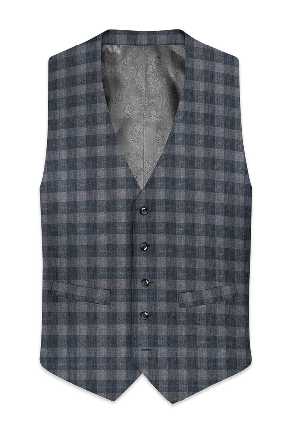 Nobel and Chicago Grey Plaid Wool Rich Waistcoat