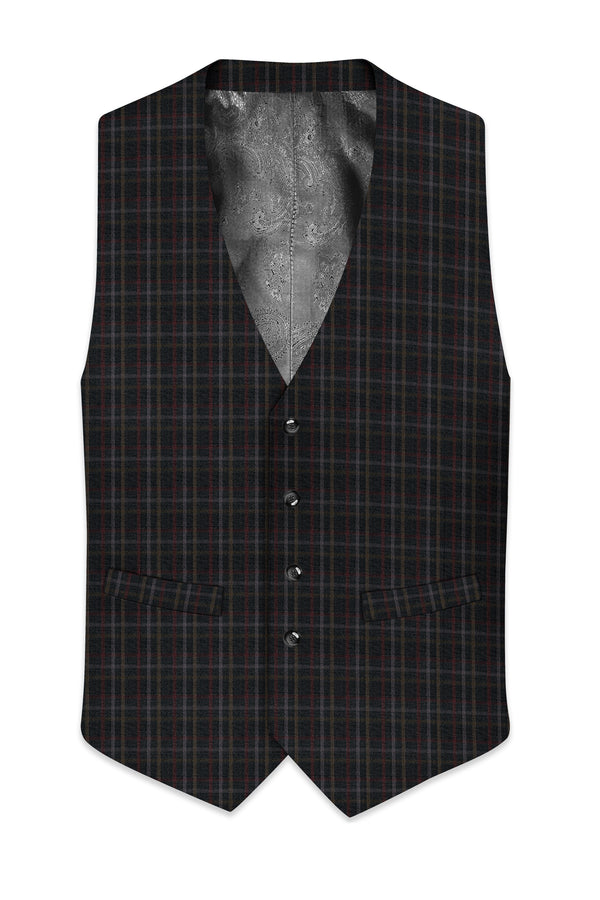 Zeus Black Plaid Wool Rich Waistcoat