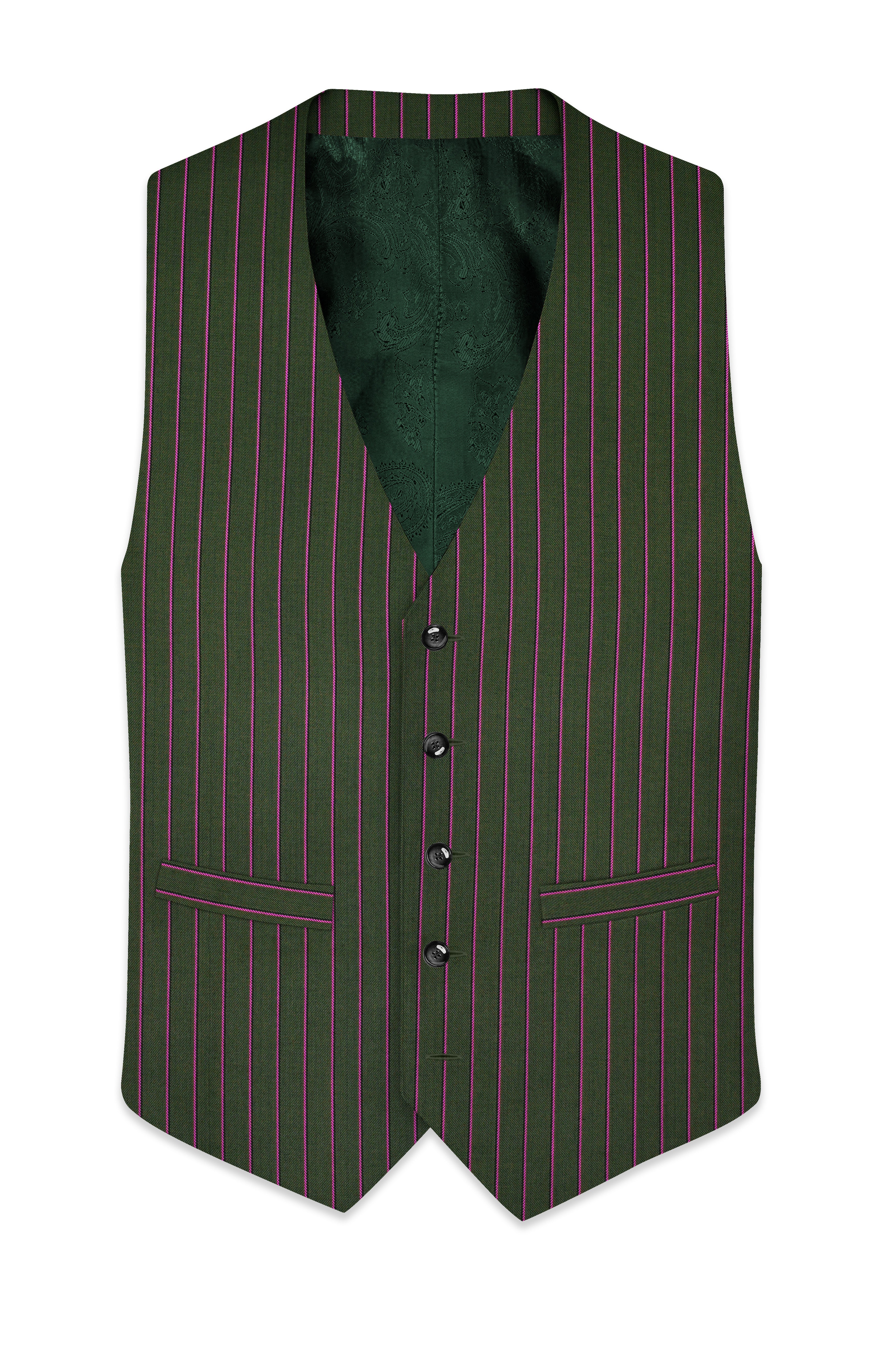 Kelp Green Woolrich Striped Waistcoat