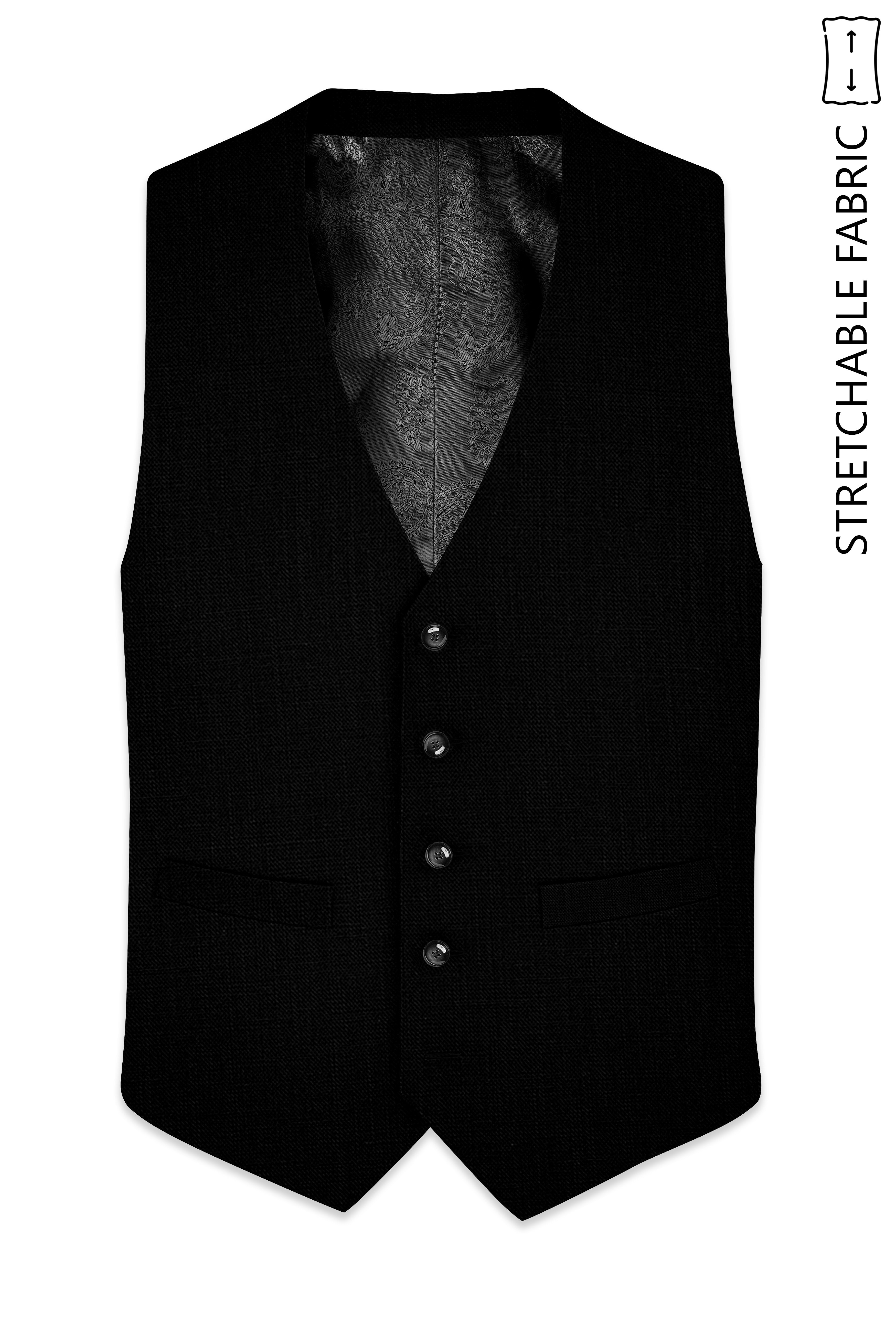 Jade Black Luxurious  Linen Stretchable Waistcoat