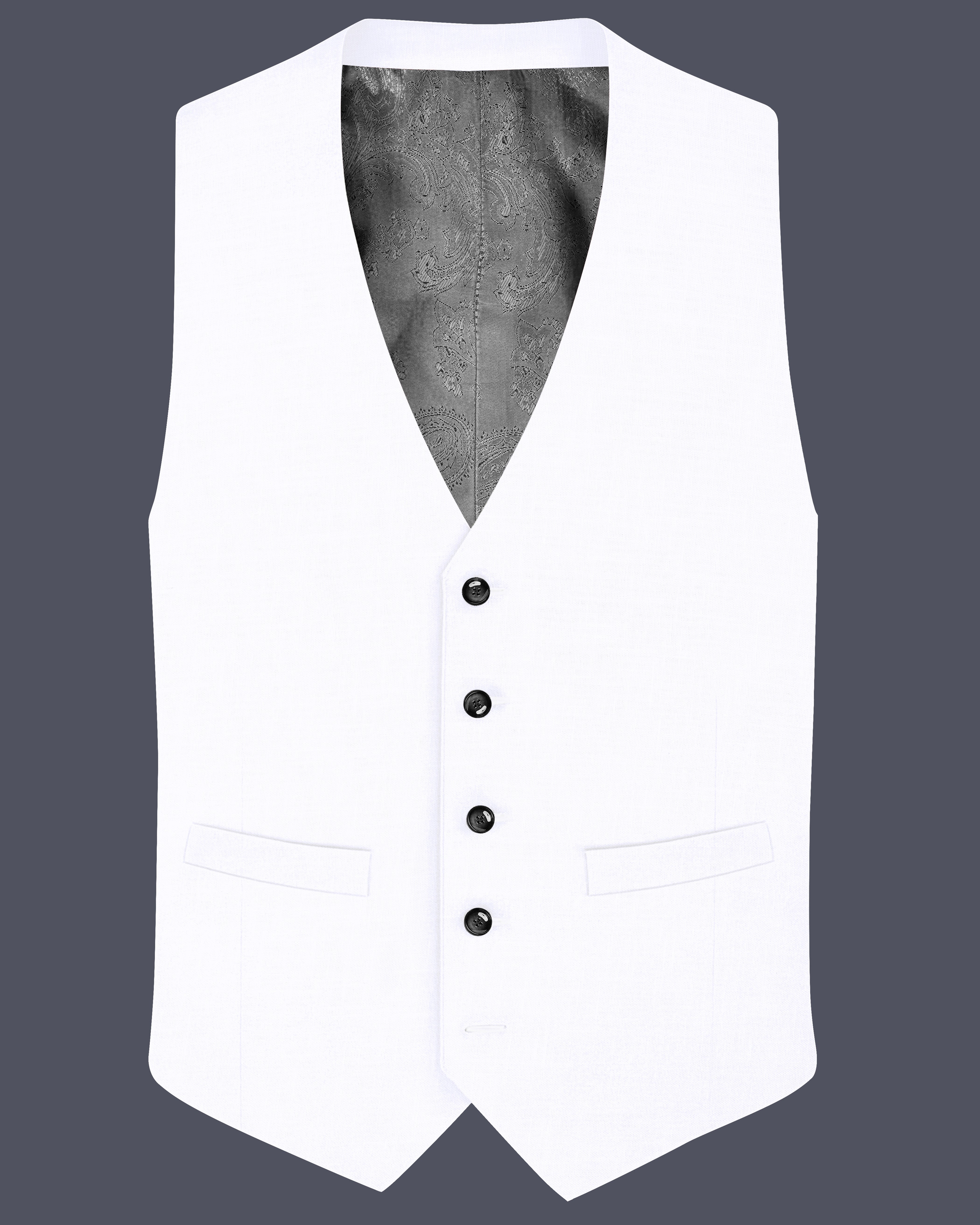 Bright White Plain-Solid Premium Linen Waistcoats For Men