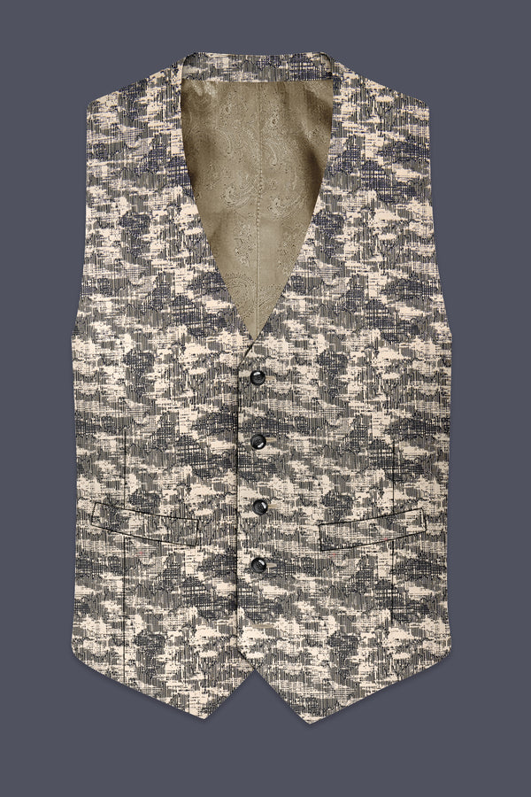 Bastille and Champagne Beige Abstract Printed Textured Waistcoat