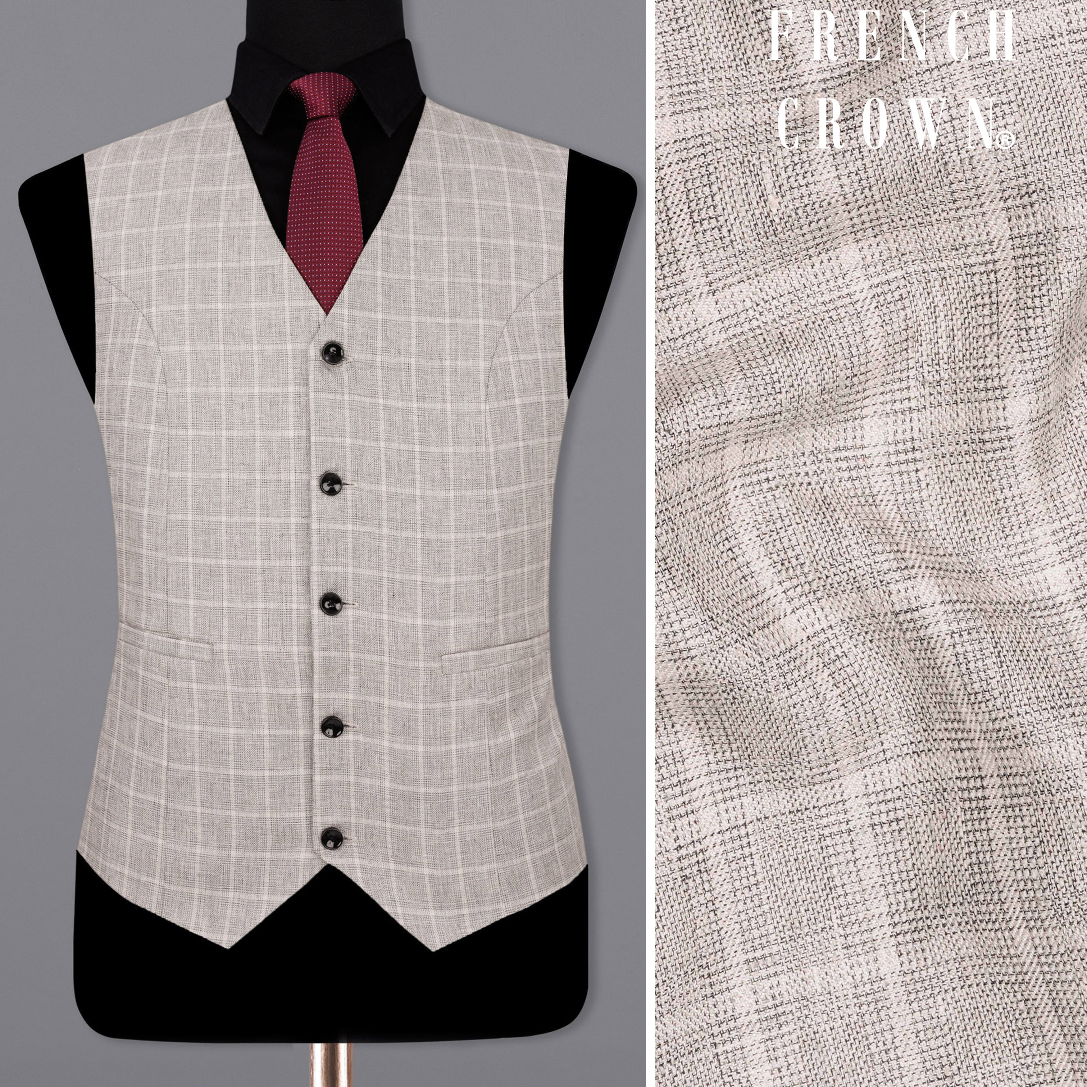 Timberwolf light Brown Checks-Plaid Premium Terry Rayon Waistcoats For Men