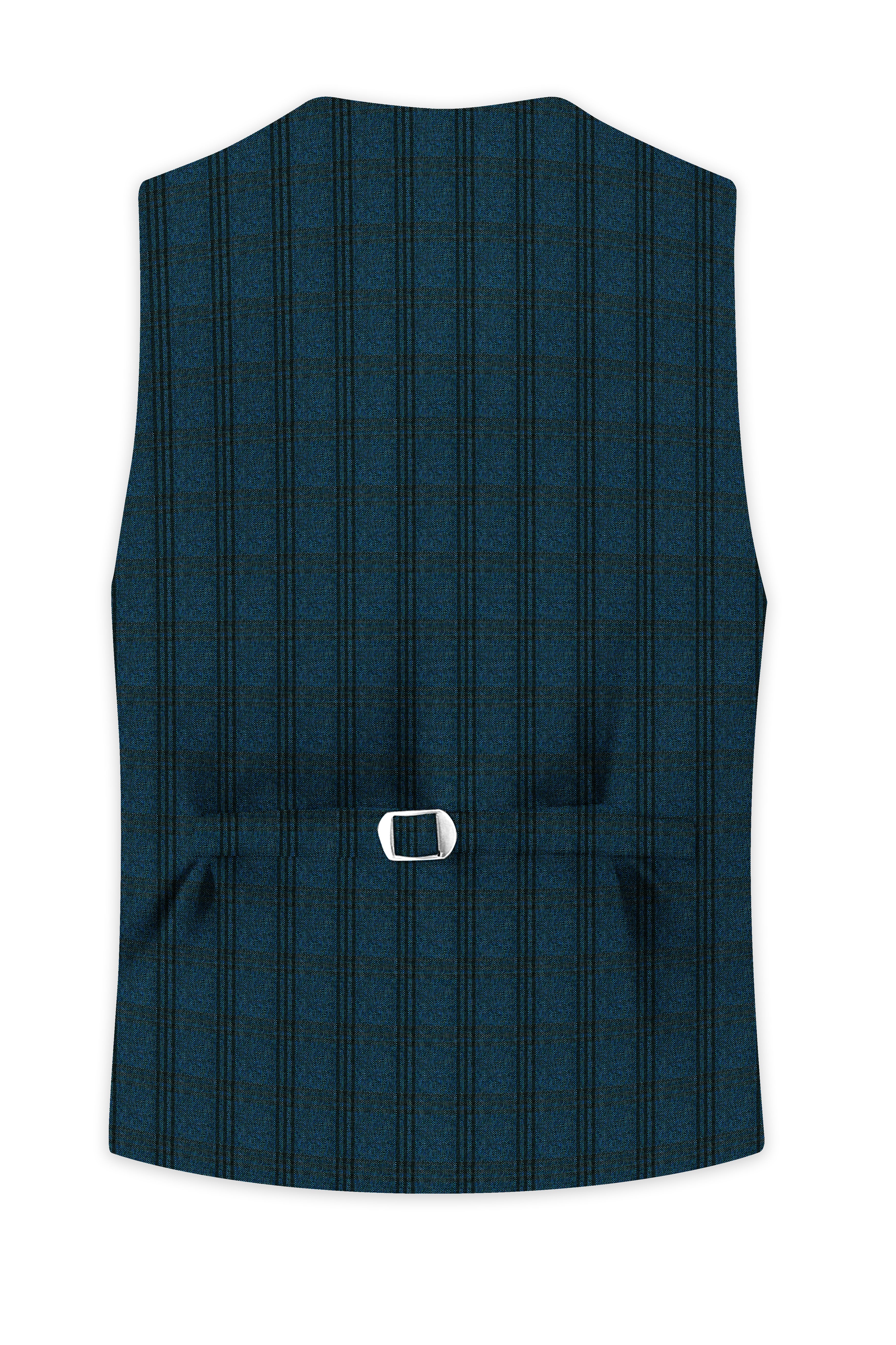 Sapphire Blue With Black Plaid Waistcoat