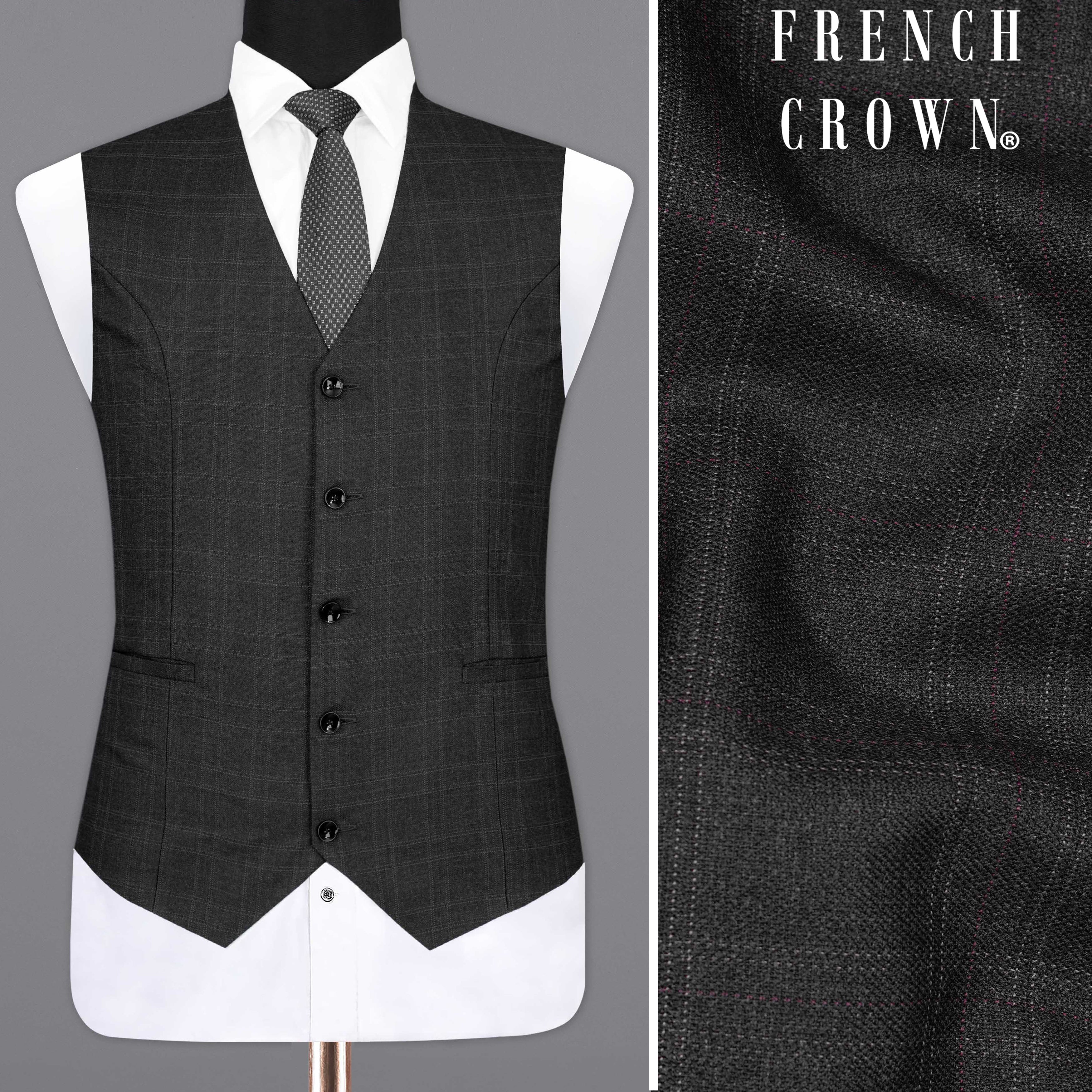 Nero Grey Checks-Plaid Premium Terry Rayon Waistcoats For Men