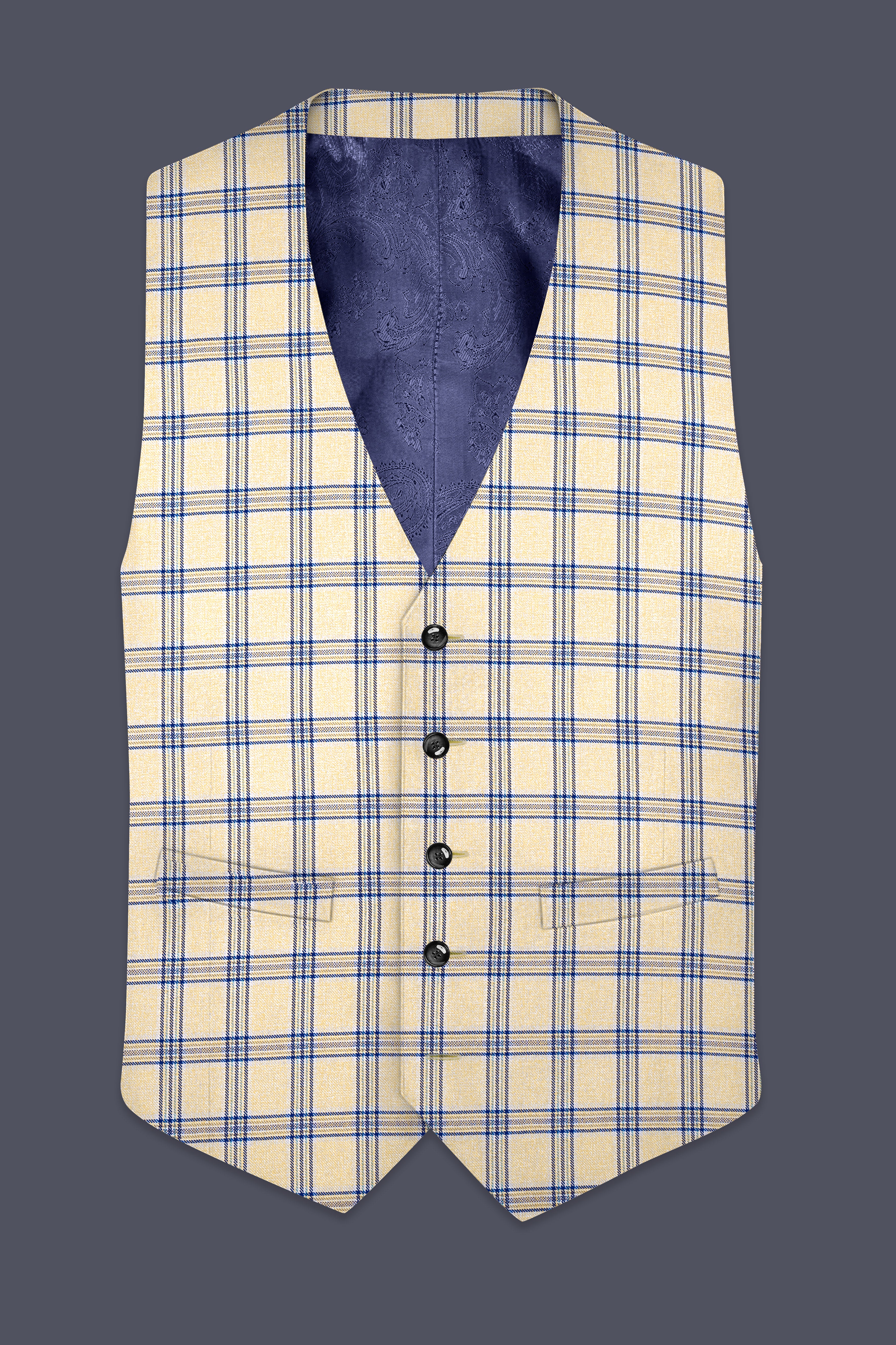 Coriander Light Brown with Rhino Blue Plaid Waistcoat