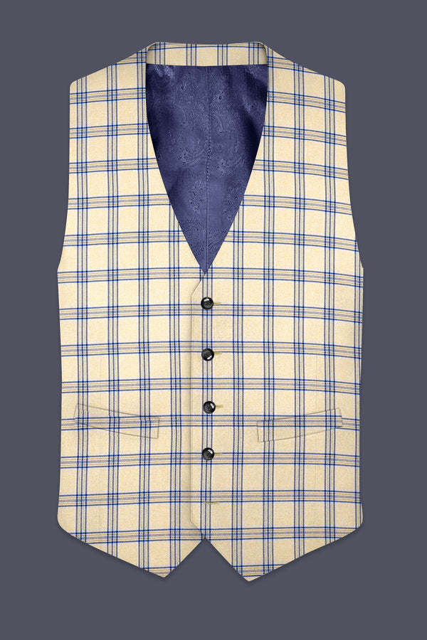 Coriander Light Brown with Rhino Blue Plaid Waistcoat