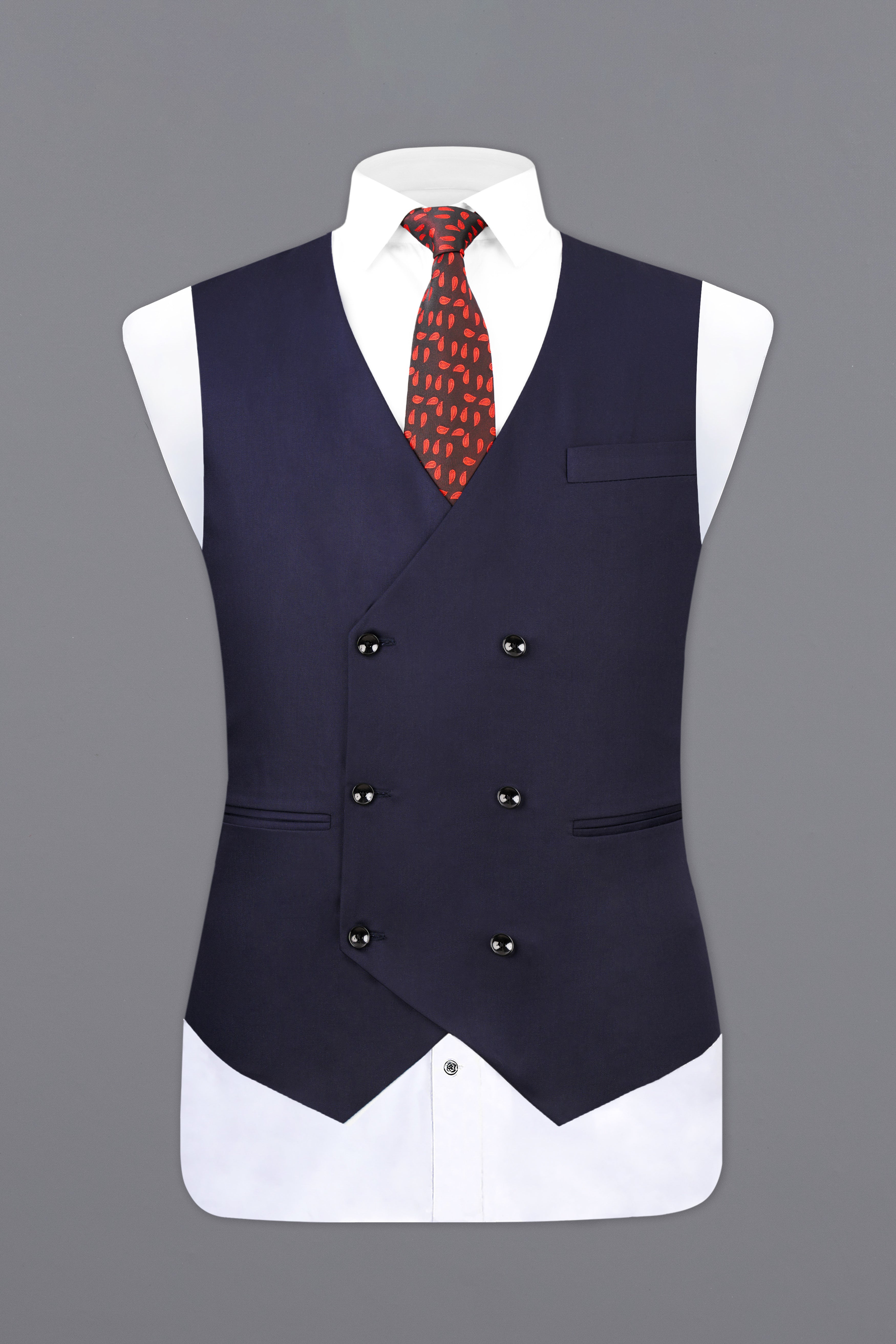 Navy Subtle Sheen Wool Blend Designer Waistcoat