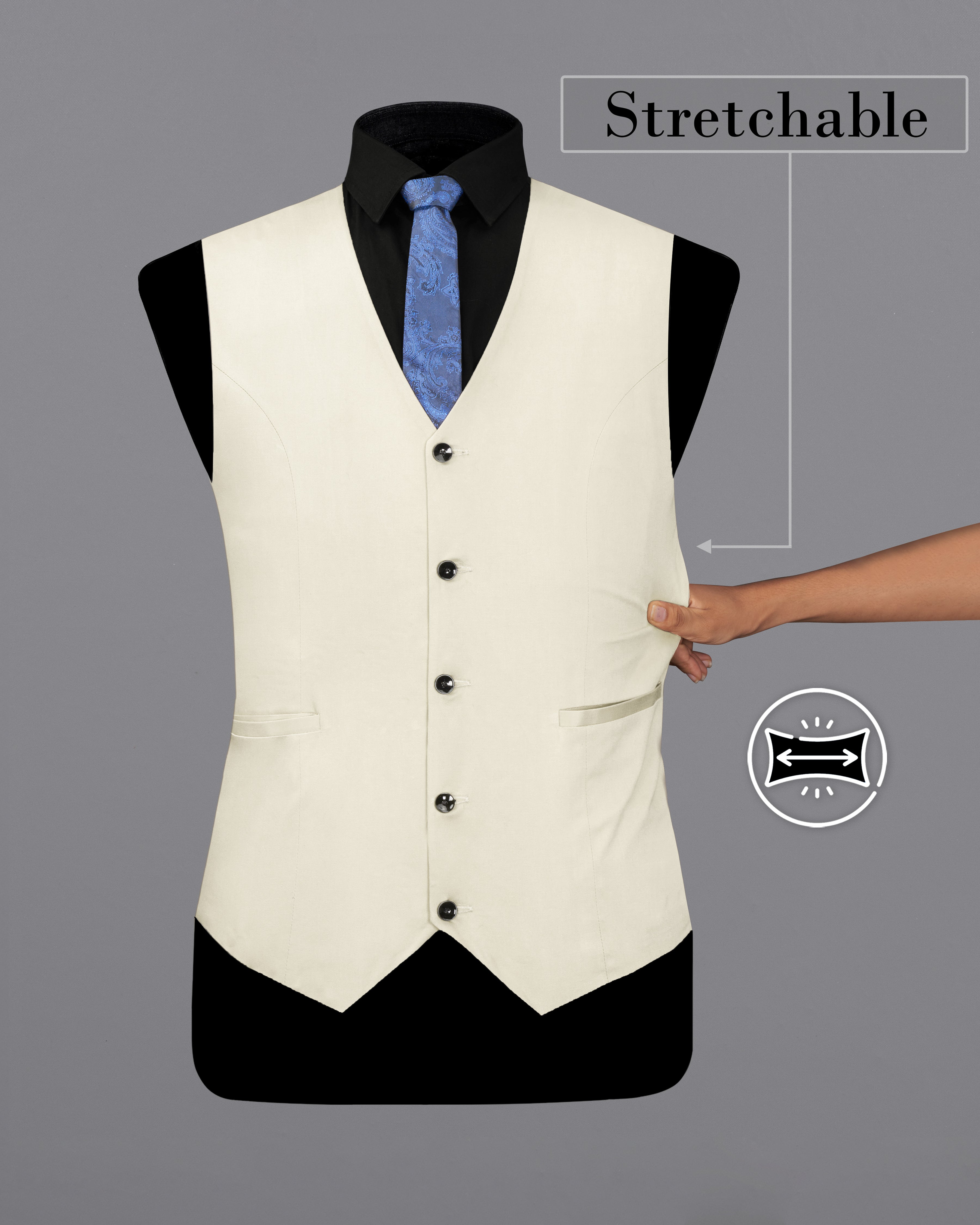 Merino Cream Stretchable Premium Cotton Waistcoat V2687-36, V2687-38, V2687-40, V2687-42, V2687-44, V2687-46, V2687-48, V2687-50, V2687-52, V2687-54, V2687-56, V2687-58, V2687-60