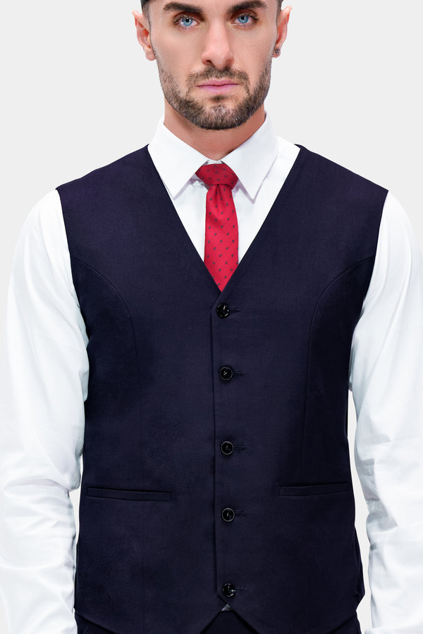 Bleached Cedar Blue Stretchable Wool rich traveler Waistcoat