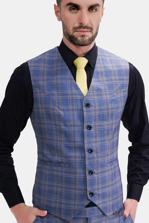 Waikawa Blue Plaid Wool Rich Waistcoat