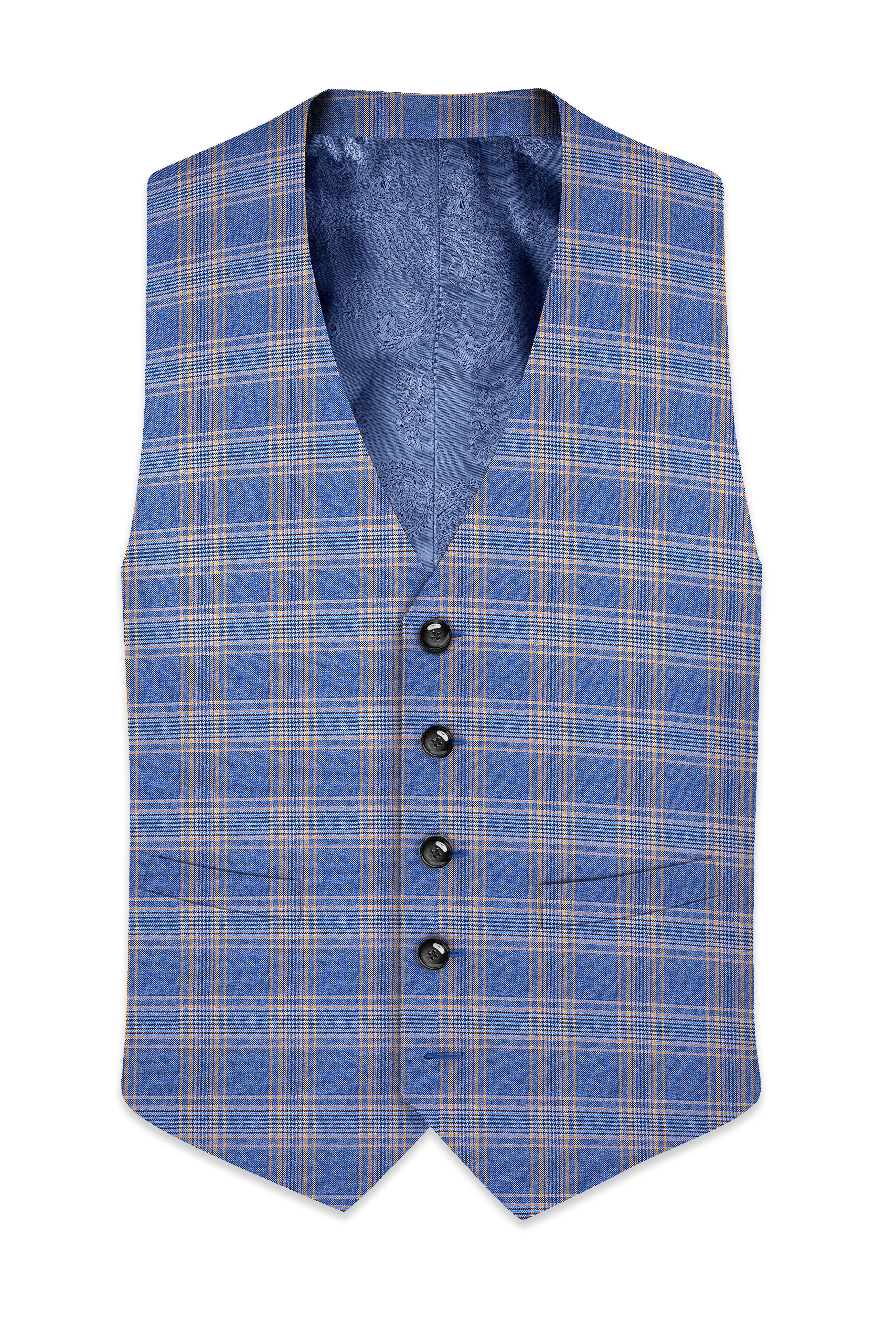 Waikawa Blue Plaid Wool Rich Waistcoat