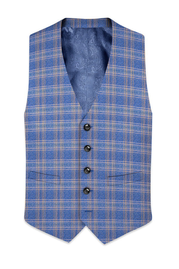 Waikawa Blue Plaid Wool Rich Waistcoat