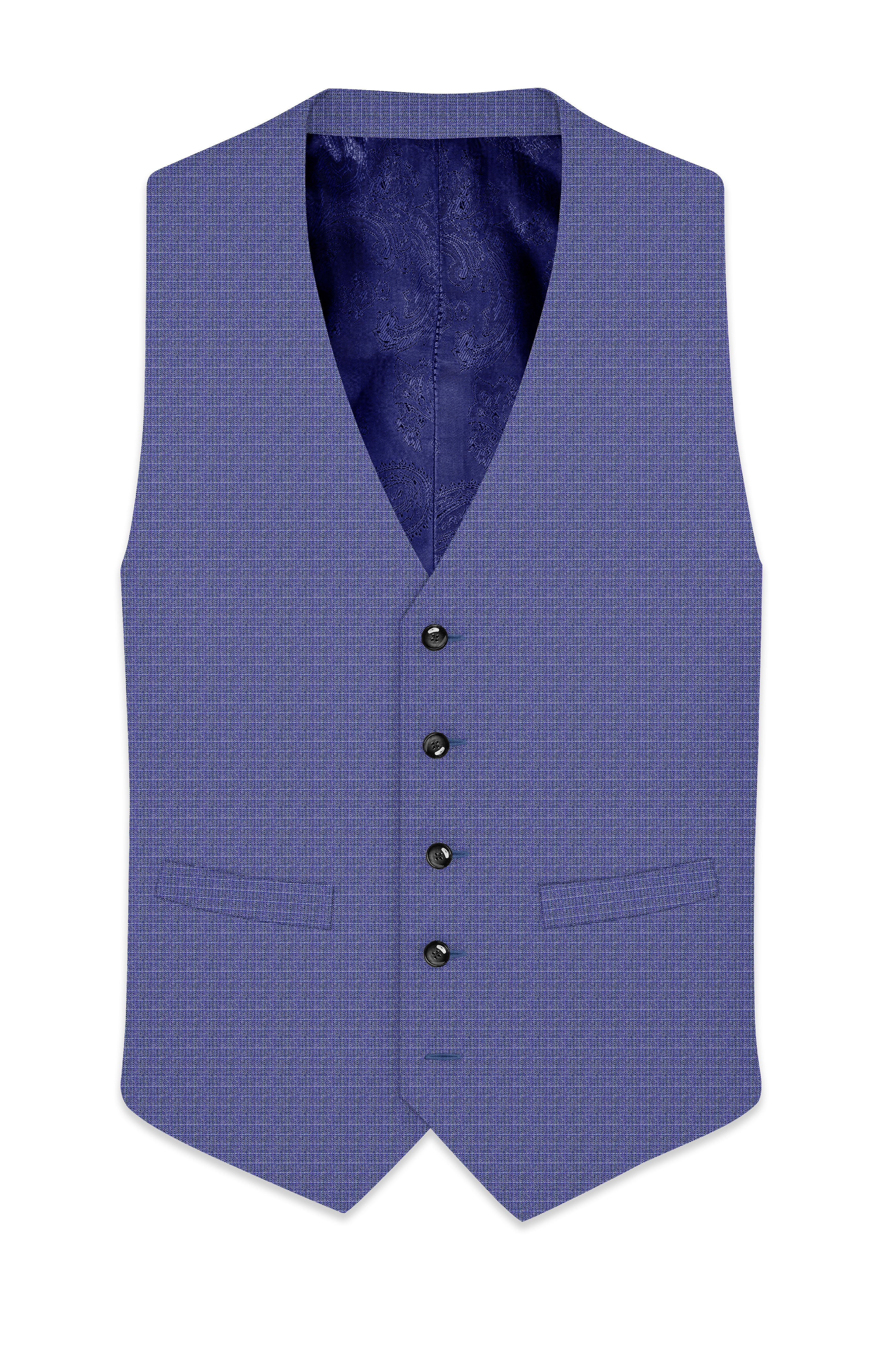 Scampi Blue and Muesli Brown Plaid Wool Rich Waistcoat