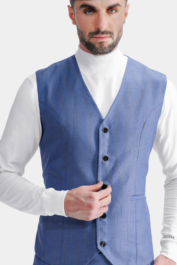 Chetwode Blue and Iroko Brown Striped Wool Rich Waistcoat