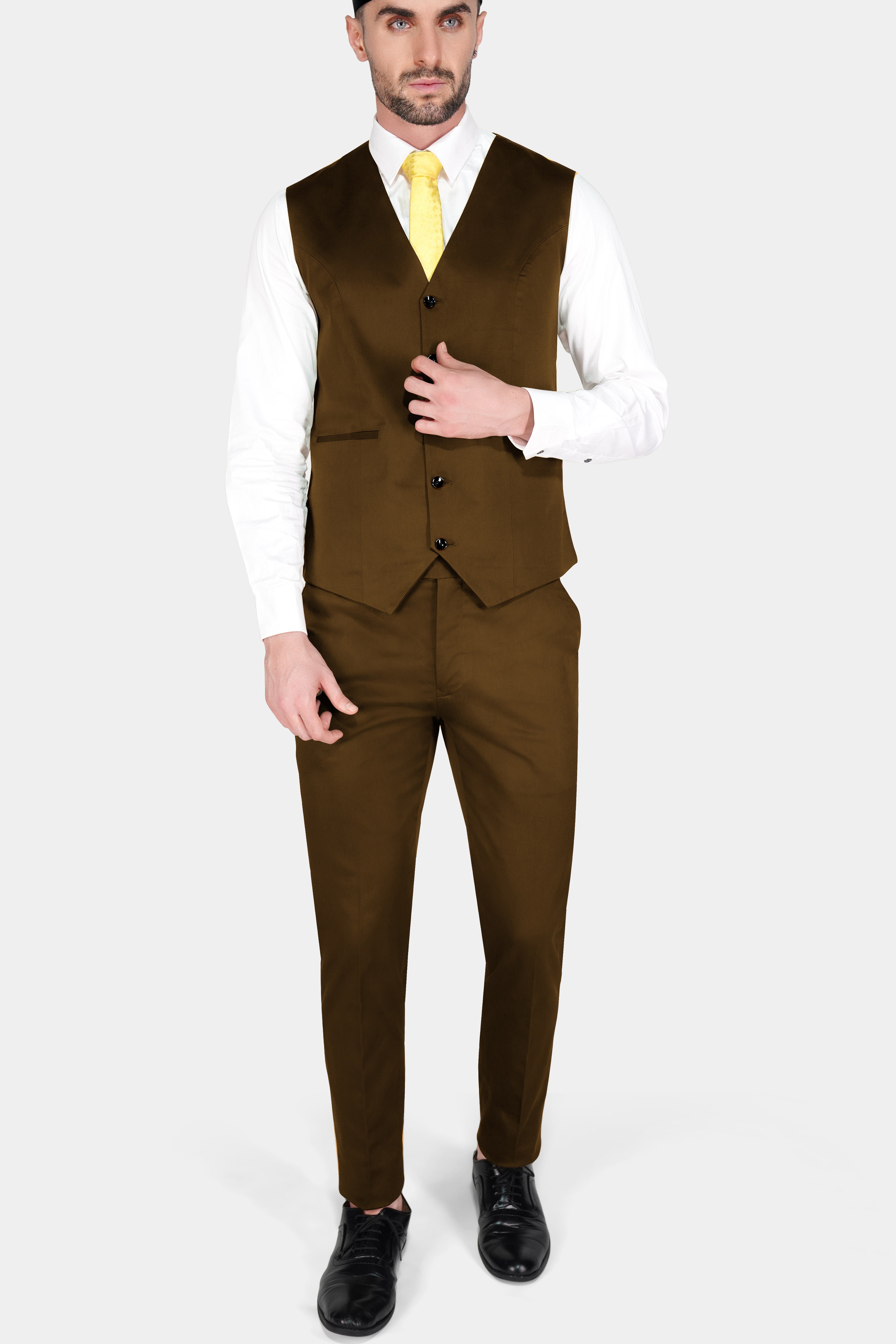 Metallic Bronze Brown Premium Cotton Stretchable Traveler Waistcoat