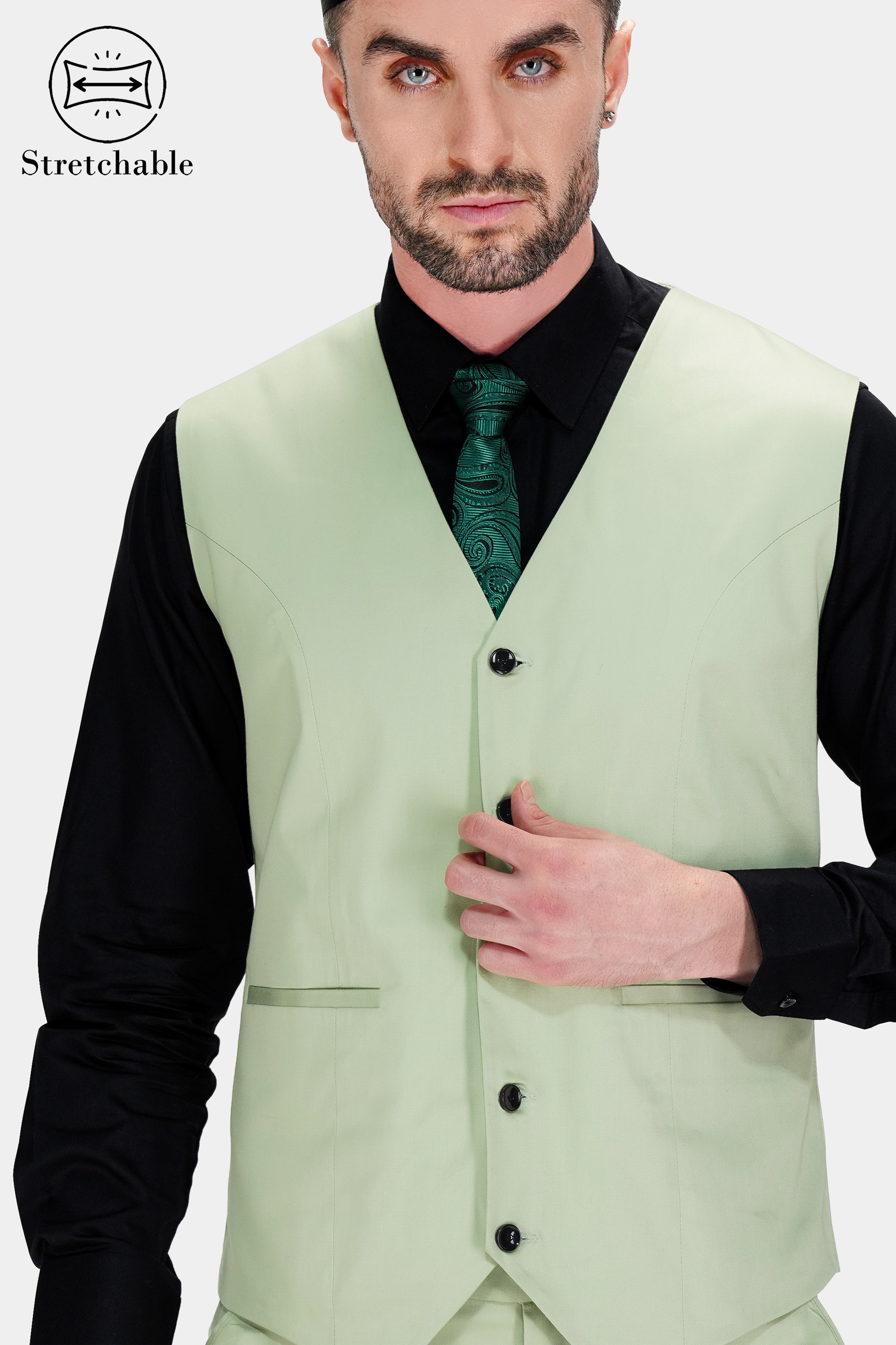 Coriander Green Premium Cotton Stretchable Traveler Waistcoat