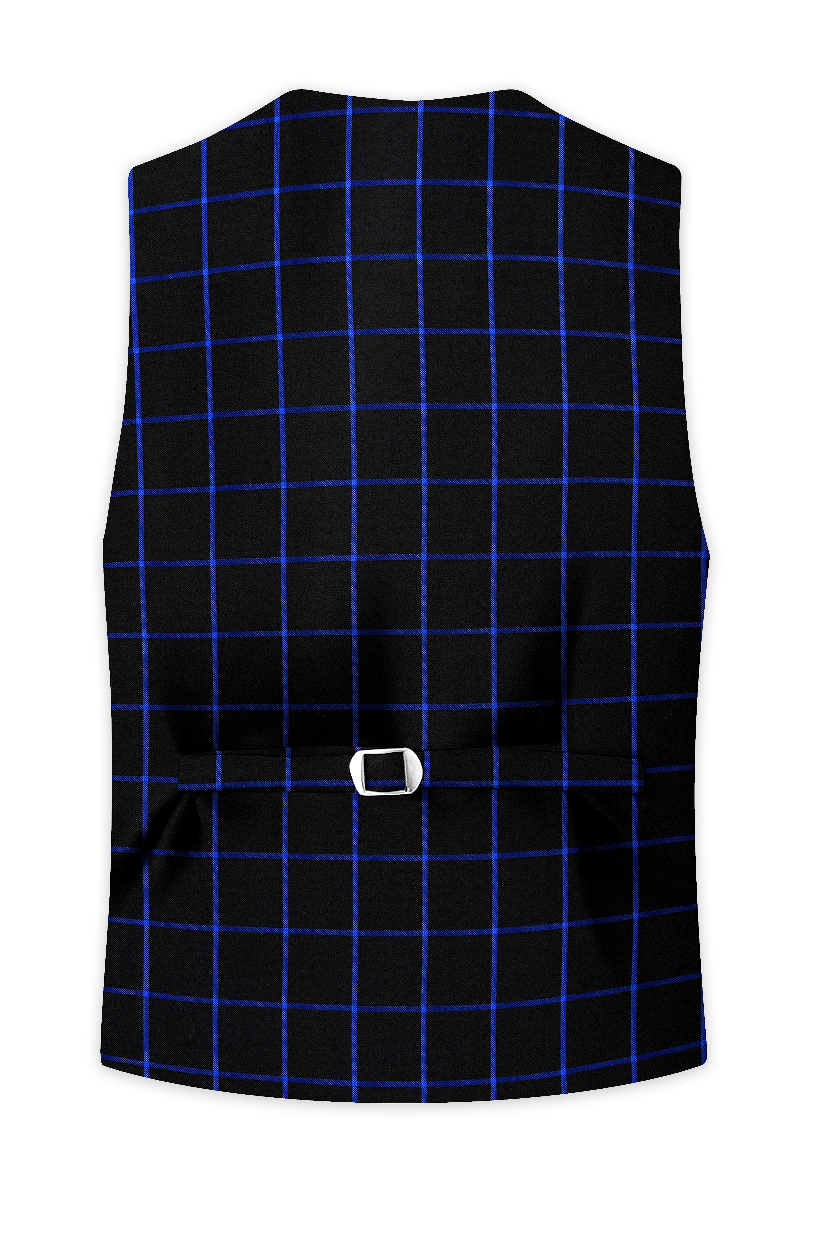 Jade Black With Cerulean Blue Windowpane Wool Rich Waistcoat