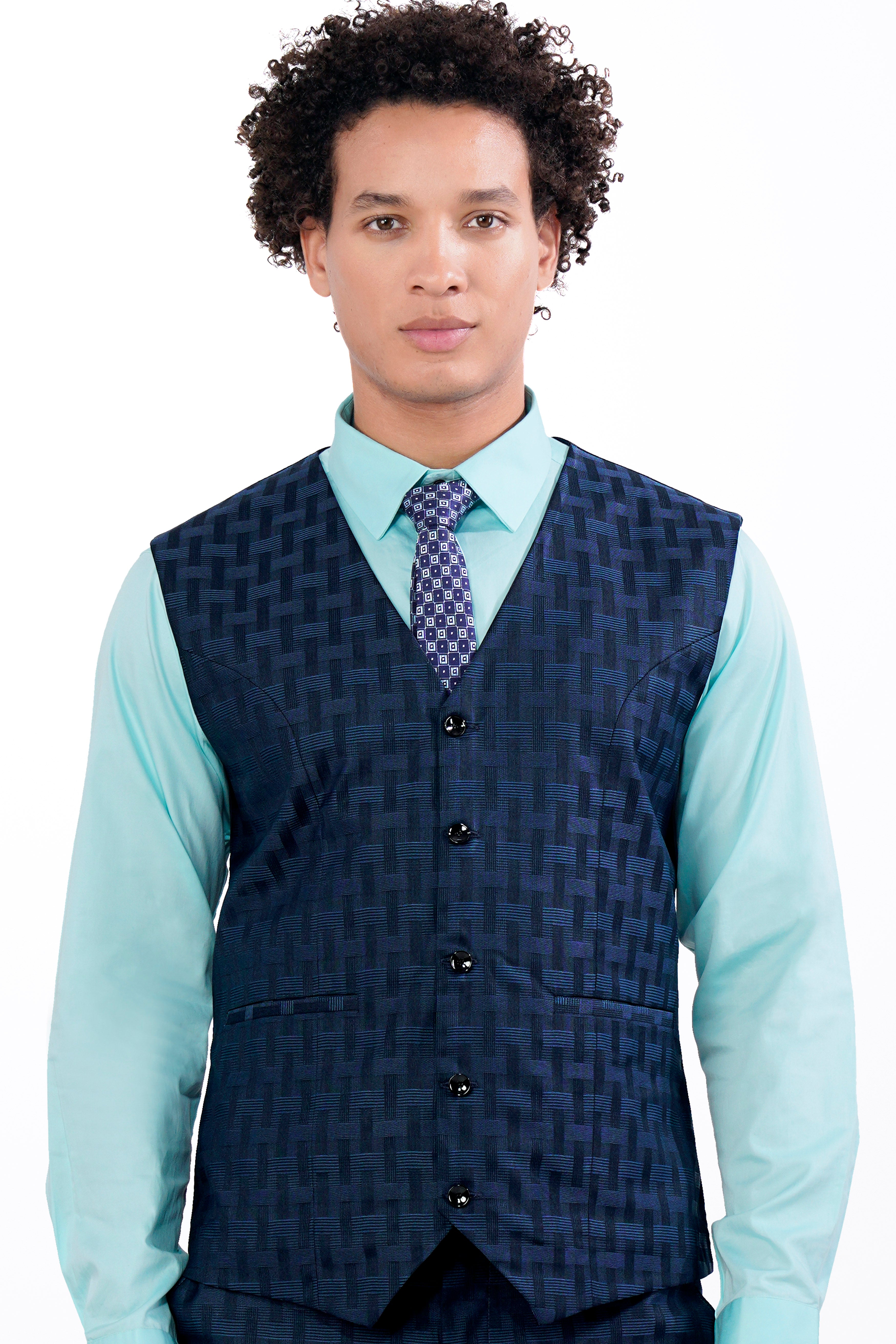 Midnight Blue with Nile Blue Jacquard Textured Waistcoat V2910-36, V2910-38, V2910-40, V2910-42, V2910-44, V2910-46, V2910-48, V2910-50, V2910-10, V2910-54, V2910-56, V2910-58, V2910-60