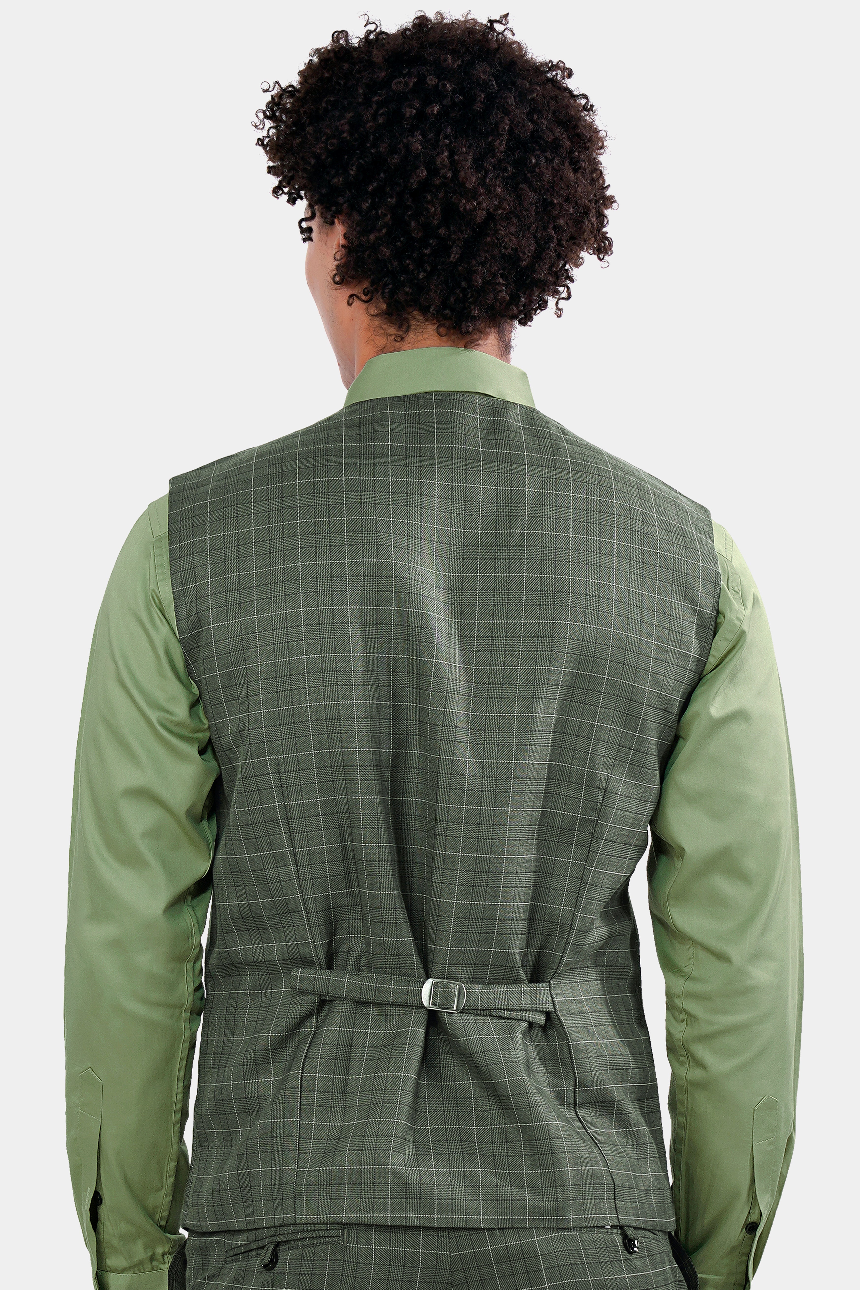 Artichoke Green Checkered Wool Rich Waistcoat V2913-36, V2913-38, V2913-40, V2913-42, V2913-44, V2913-46, V2913-48, V2913-50, V2913-13, V2913-54, V2913-56, V2913-58, V2913-60