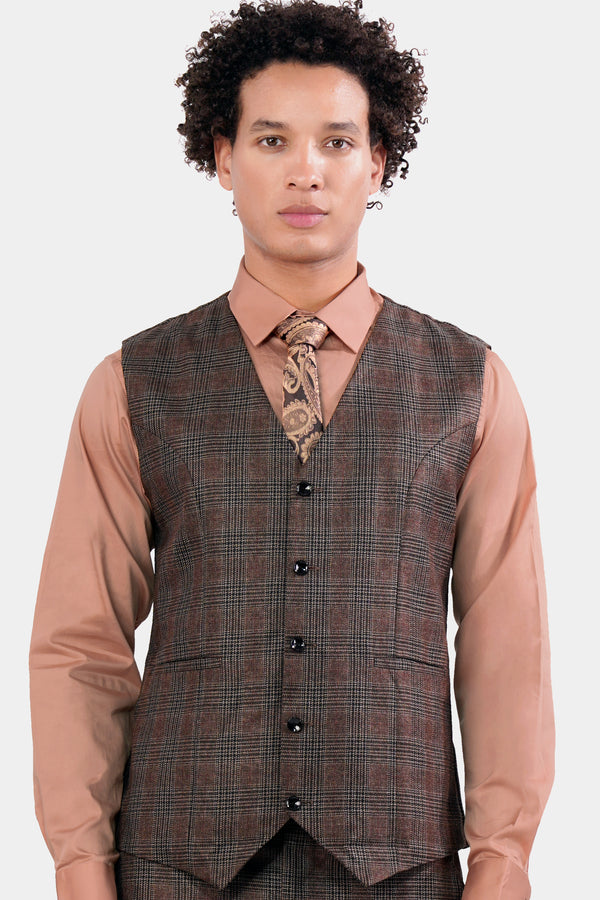 Ferra Brown with Kabul Brown Plaid Waistcoat V2915-36, V2915-38, V2915-40, V2915-42, V2915-44, V2915-46, V2915-48, V2915-50, V2915-15, V2915-54, V2915-56, V2915-58, V2915-60