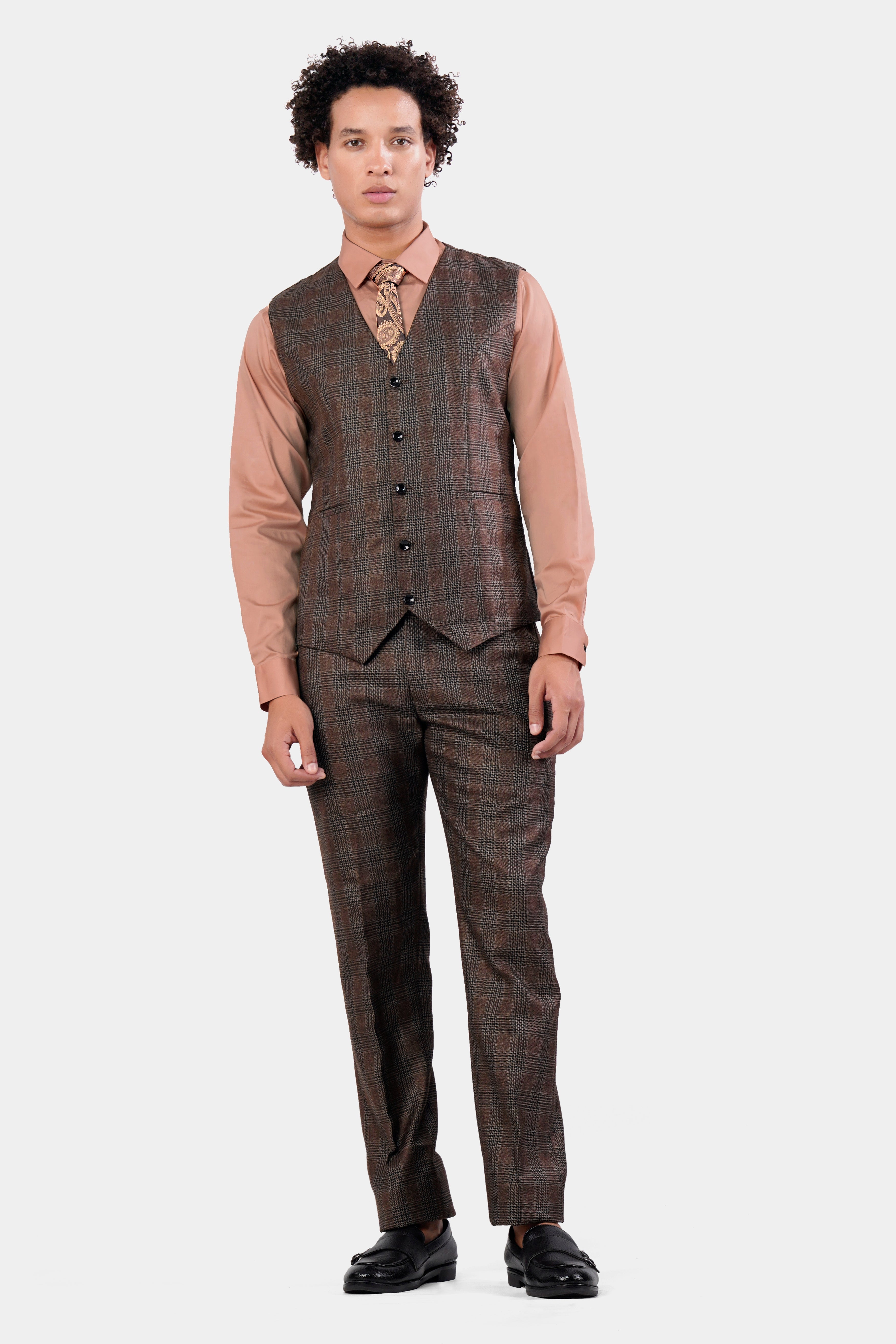 Ferra Brown with Kabul Brown Plaid Waistcoat V2915-36, V2915-38, V2915-40, V2915-42, V2915-44, V2915-46, V2915-48, V2915-50, V2915-15, V2915-54, V2915-56, V2915-58, V2915-60