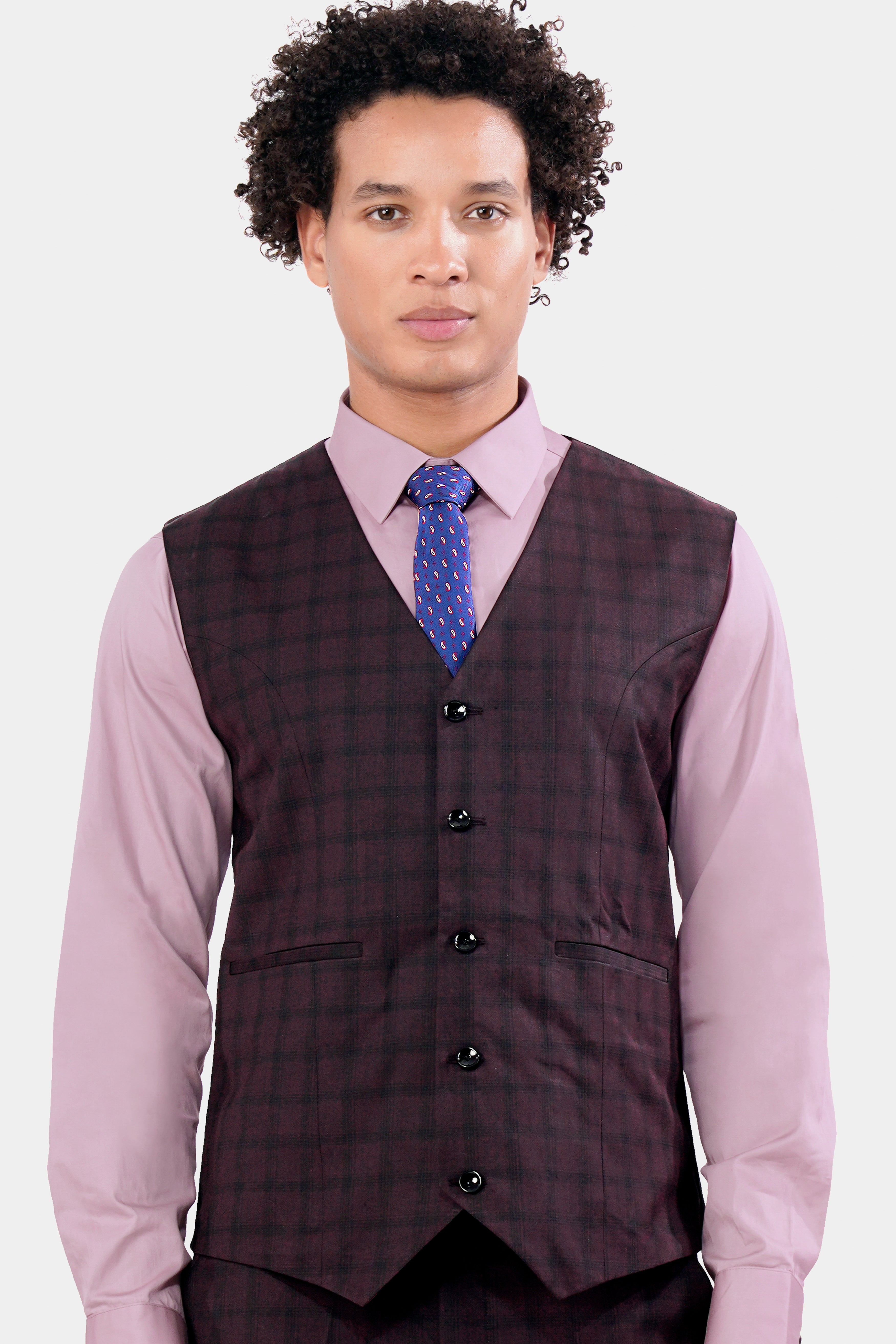 Cinder Purple Checkered Wool Rich Waistcoat V2916-36, V2916-38, V2916-40, V2916-42, V2916-44, V2916-46, V2916-48, V2916-50, V2916-16, V2916-54, V2916-56, V2916-58, V2916-60