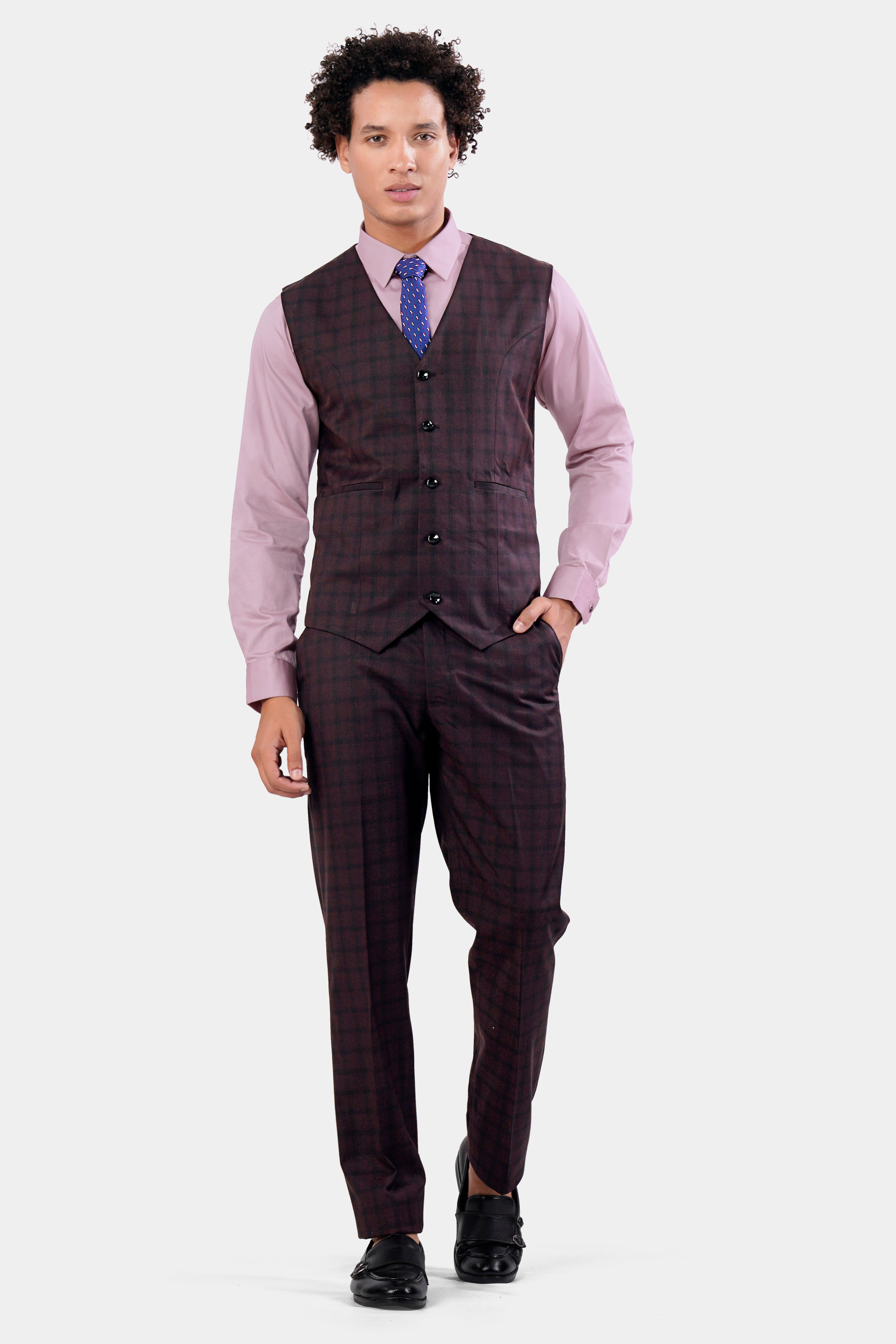 Cinder Purple Checkered Wool Rich Waistcoat V2916-36, V2916-38, V2916-40, V2916-42, V2916-44, V2916-46, V2916-48, V2916-50, V2916-16, V2916-54, V2916-56, V2916-58, V2916-60