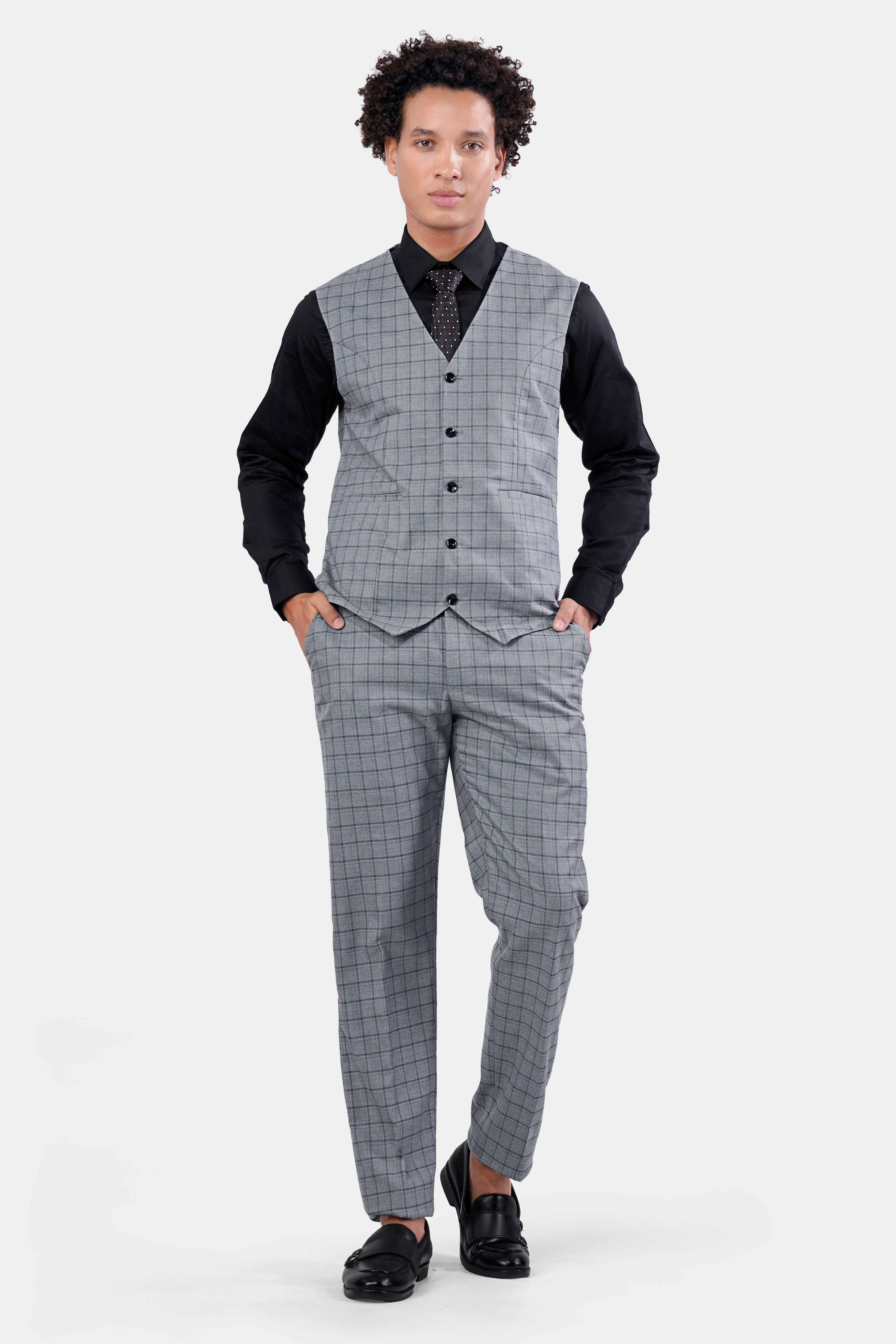 Boulder Gray Checkered Wool Rich Waistcoat V2930-36, V2930-38, V2930-40, V2930-42, V2930-44, V2930-46, V2930-48, V2930-50, V2930-30, V2930-54, V2930-56, V2930-58, V2930-60