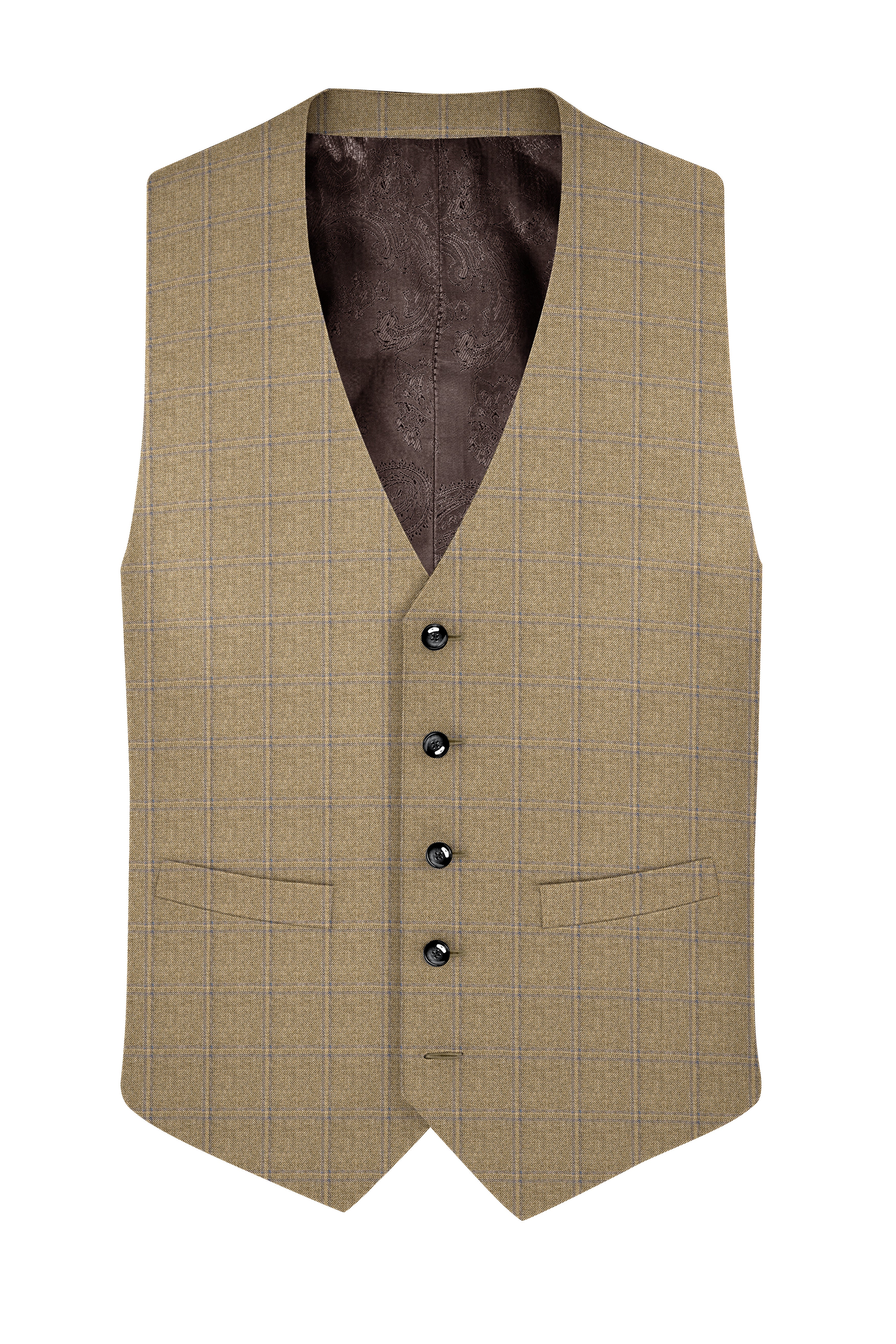 Makara Brown Checkered and Tortilla Brown Wool Rich Waistcoat