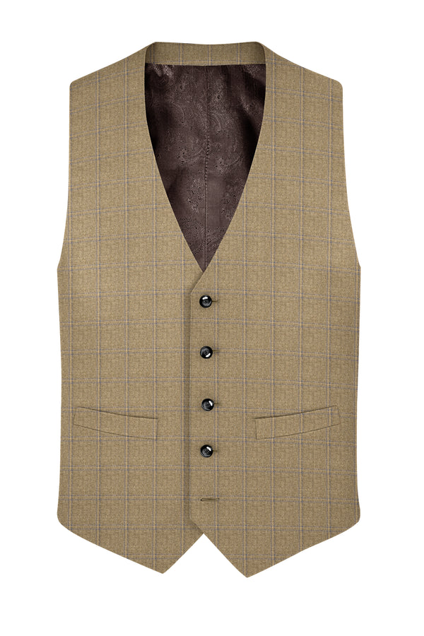 Makara Brown Checkered and Tortilla Brown Wool Rich Waistcoat