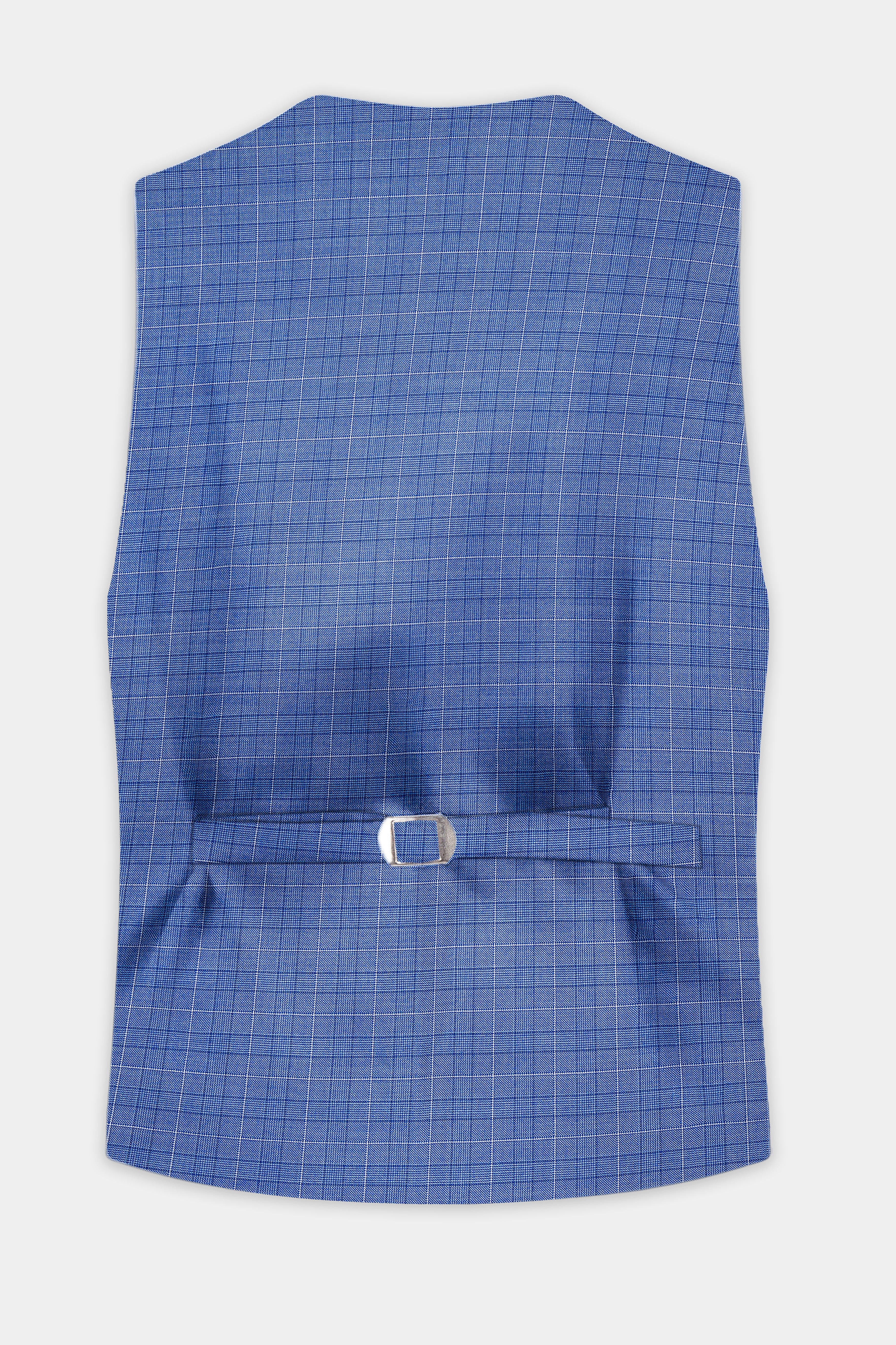 Cobalt Blue Checkered Wool Rich Waistcoat