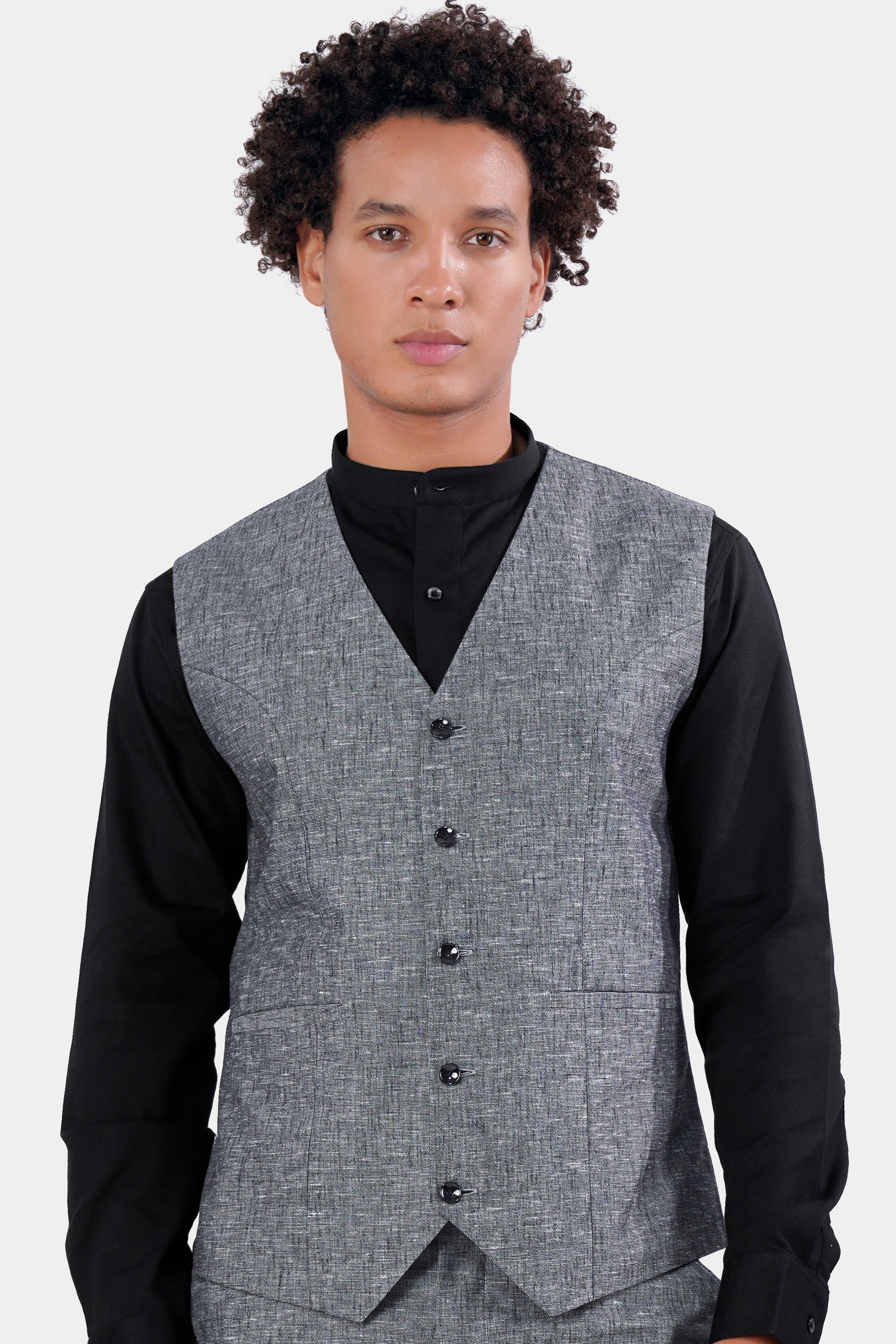 Cloudy Gray Luxurious Linen Waistcoat V2955-36, V2955-38, V2955-40, V2955-42, V2955-44, V2955-46, V2955-48, V2955-50, V2955-55, V2955-54, V2955-56, V2955-58, V2955-60